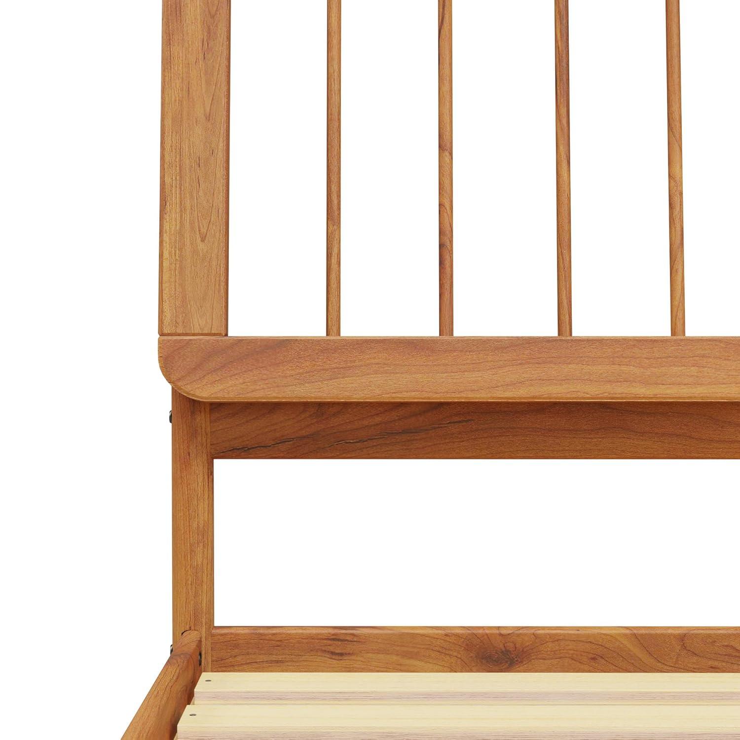 Walker Edison Mid-Century Modern Slatted Solid Wood King Bedframe, Caramel