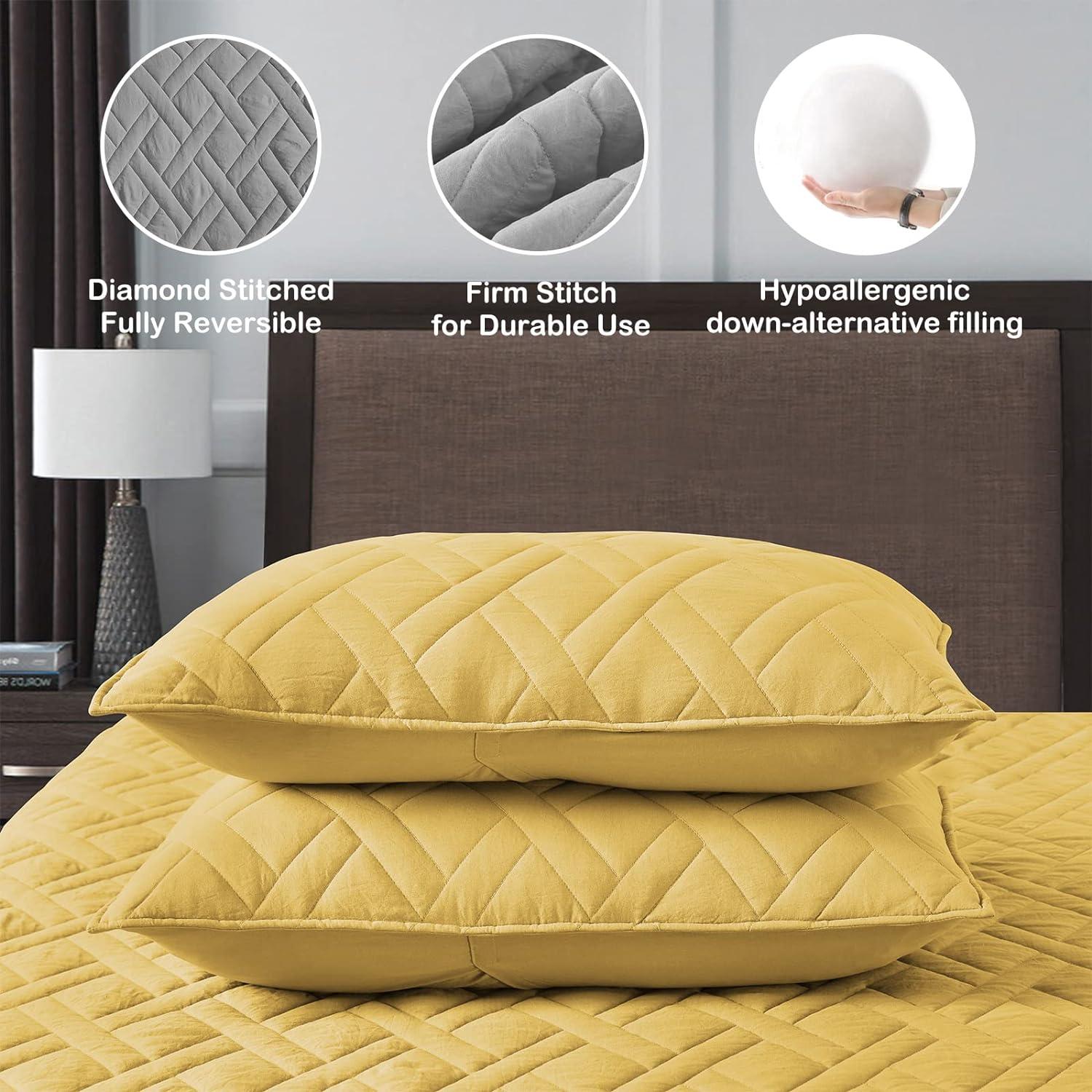 King Yellow Microfiber Reversible Quilt Set