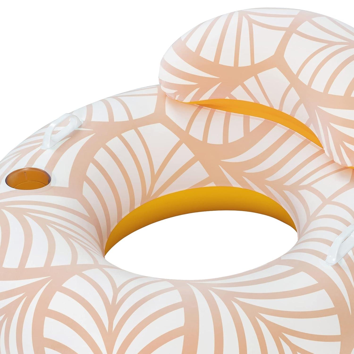 Bestway Bestway H2OGO! Comfort Plush Deluxe Swim Tube 46.5" x 46"  - Yellow & White, Inflatable Water Float, Built-In Cupholder