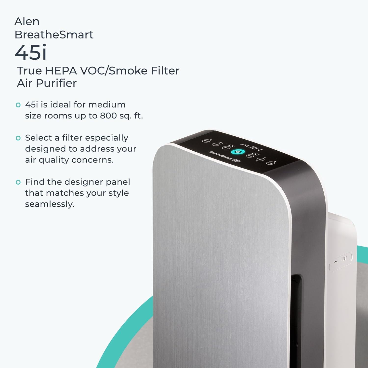 Alen BreatheSmart 45i 800 SqFt Air Purifier with VOC/Smoke HEPA Filter for Allergens, Dust & Mold + VOCs and Smoke - Weathered Gray