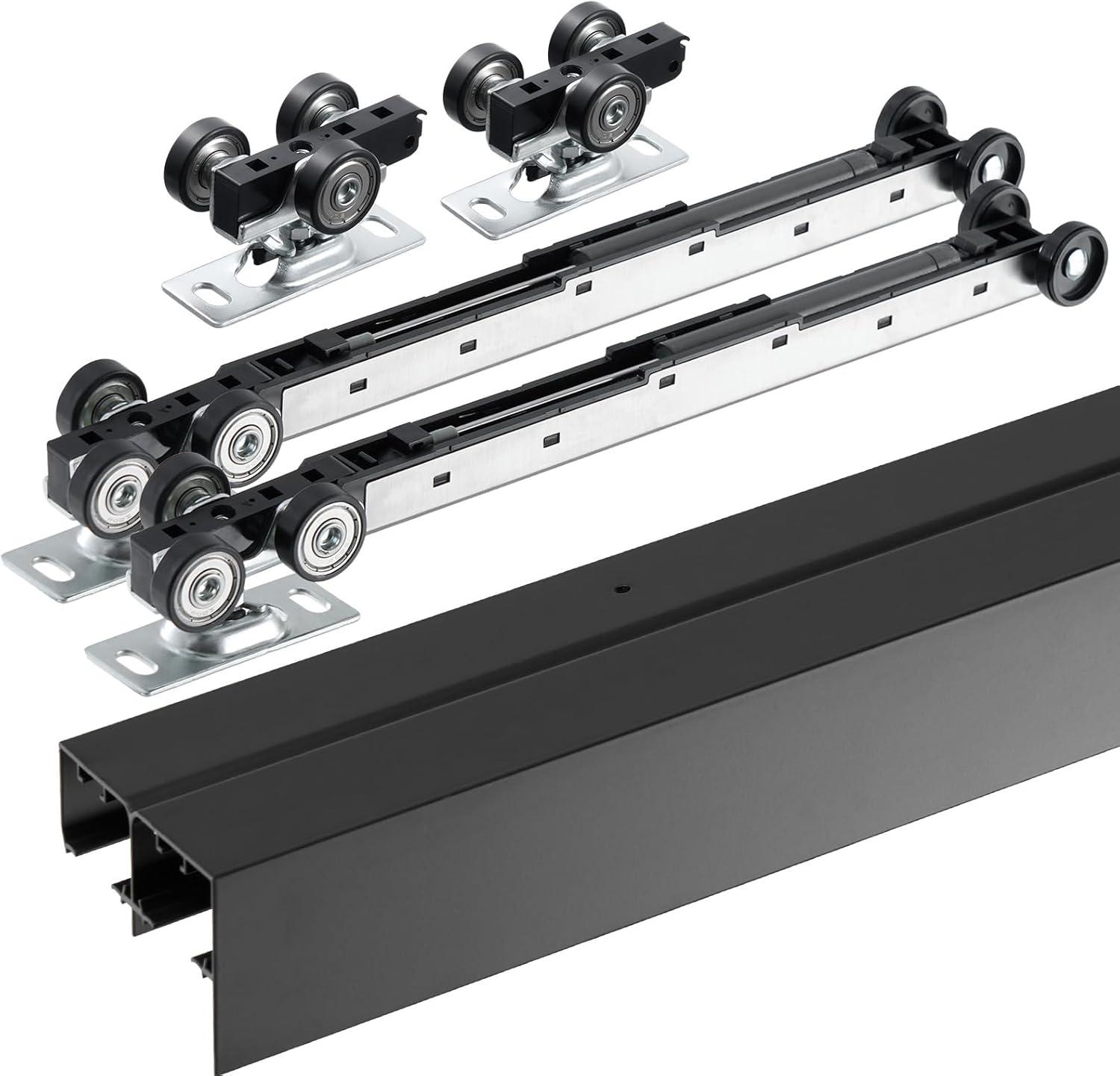 VEVOR 8ft Bypass Sliding Door Hardware Kit – Black Closet Door Track for 2-Door System