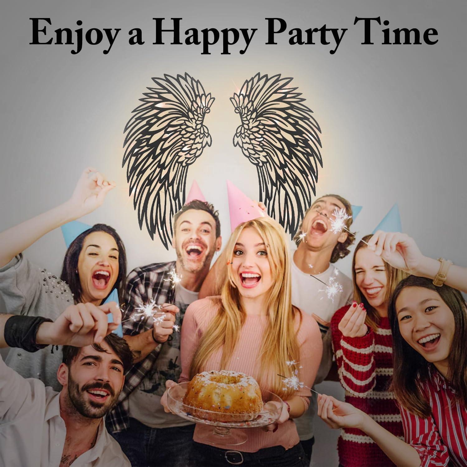 Angel Wings Metal Wall Art, Hilingoto Metal Wall Art, 1 Pair Angel Metal Wall Art with Led Lights Wall Art Decoration Ornament Angel Metal Wall Decor Mother's Day Hanging Decoration Crafts