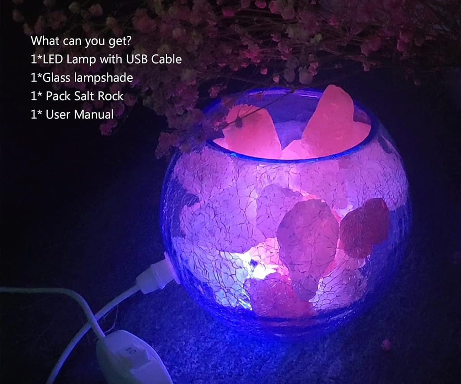 USB Himalayan Salt Lamp, Salt Rock Lamp with Natural Salt Chunks Bring Visual Impact of Ice and Fire to you, Used for Desk, Bedroom, Living Room and Gift - Color Changing + Warm Light Mode