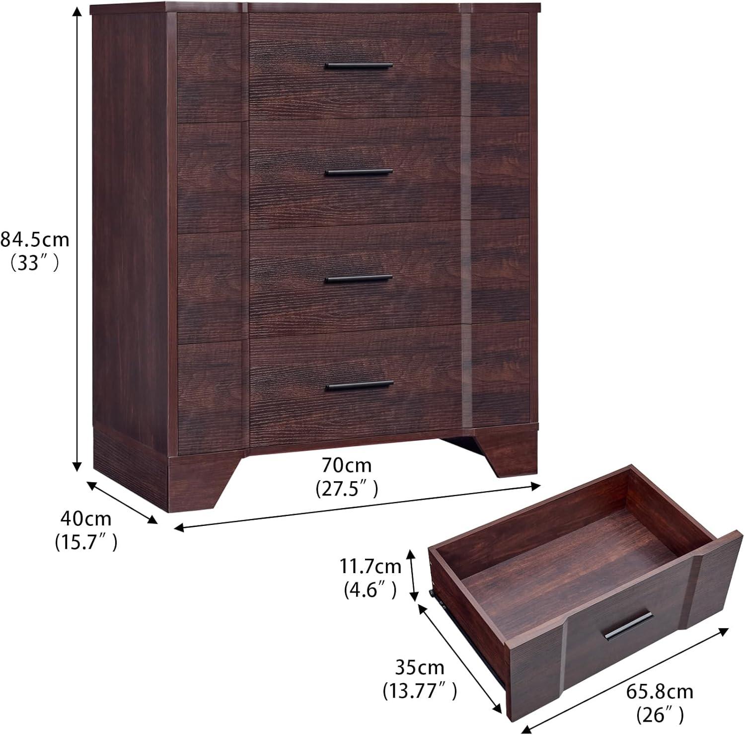 Ebern Designs Farmhouse Cherry Red Curved Tall 4 Drawers Dresser for Bedroom, 4 Chest of Drawers for Closet