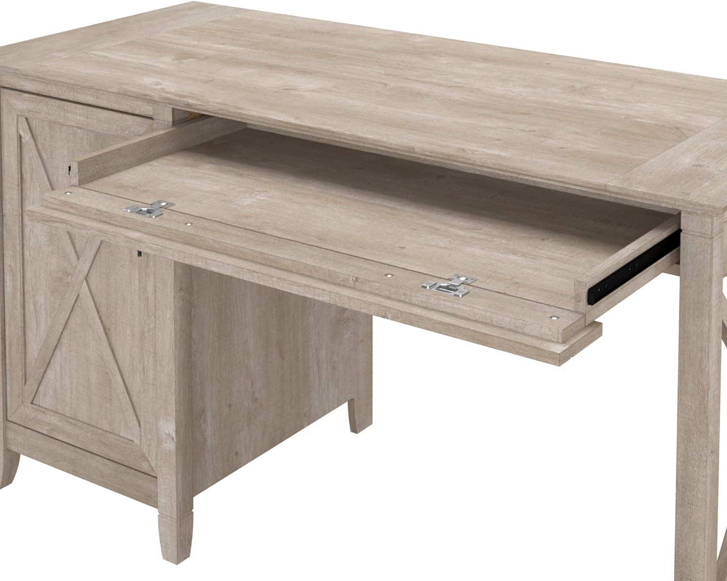 Bush Furniture Key West 54" Computer Desk with Storage, Washed Gray