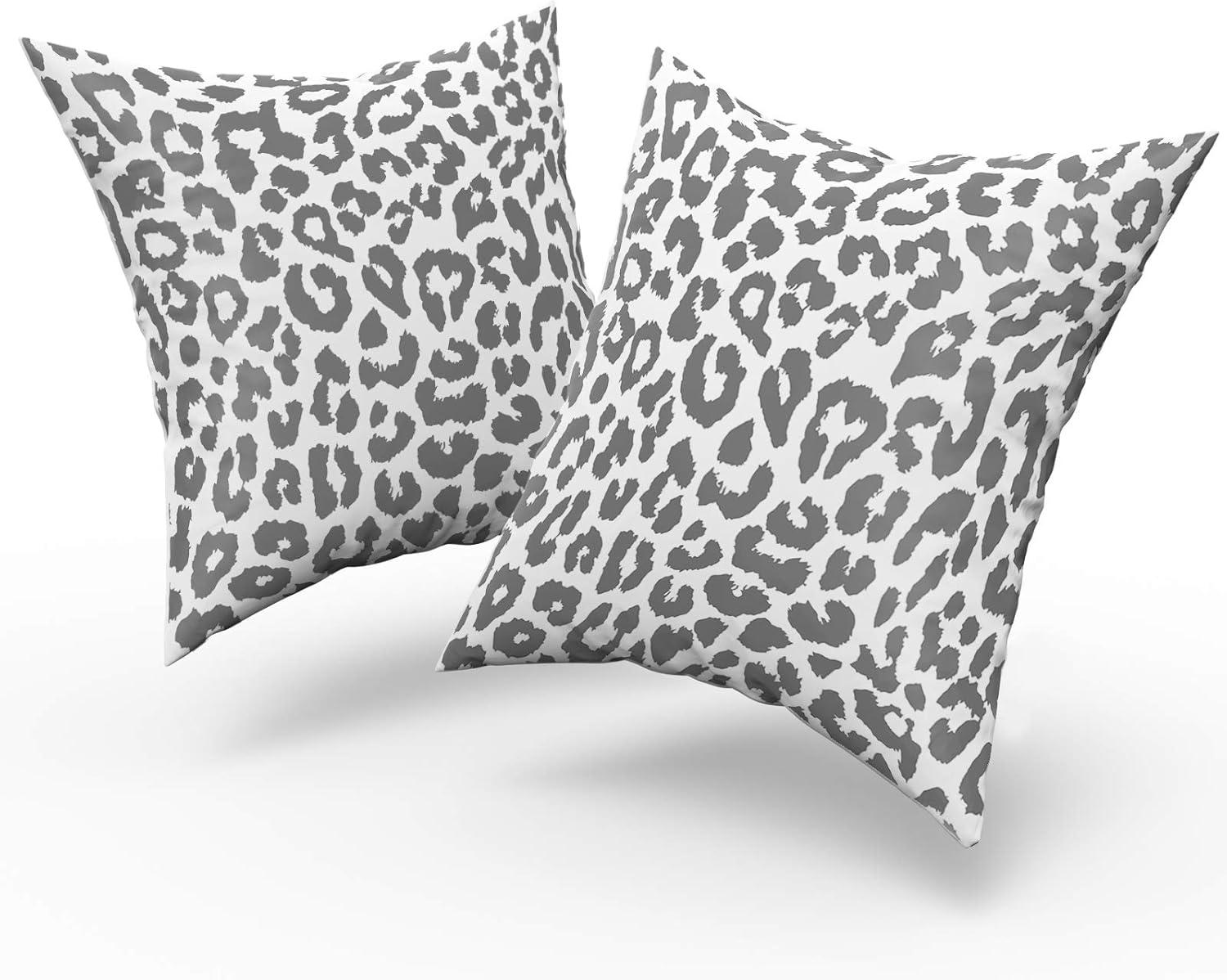 Gray Cheetah Throw Pillow Covers 18X18 Inch Set of 2 Grey White Leopard Decorative Pillow Cases Animal Wildlife Pillow Cover with Zipper Home Decor For Sofa Couch Housewarming Gift Bed Couch Outdoor