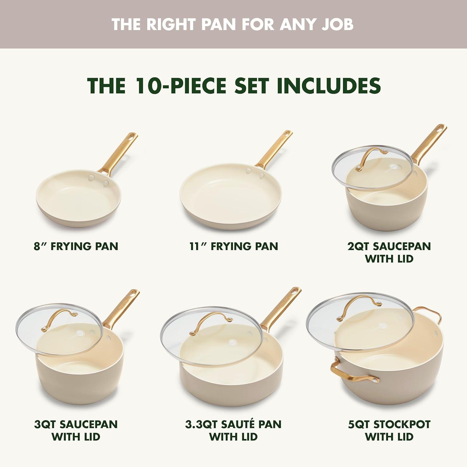GreenPan ™ Reserve Taupe 10-Piece Ceramic Non-Stick Cookware Set with Bonus Cookbook