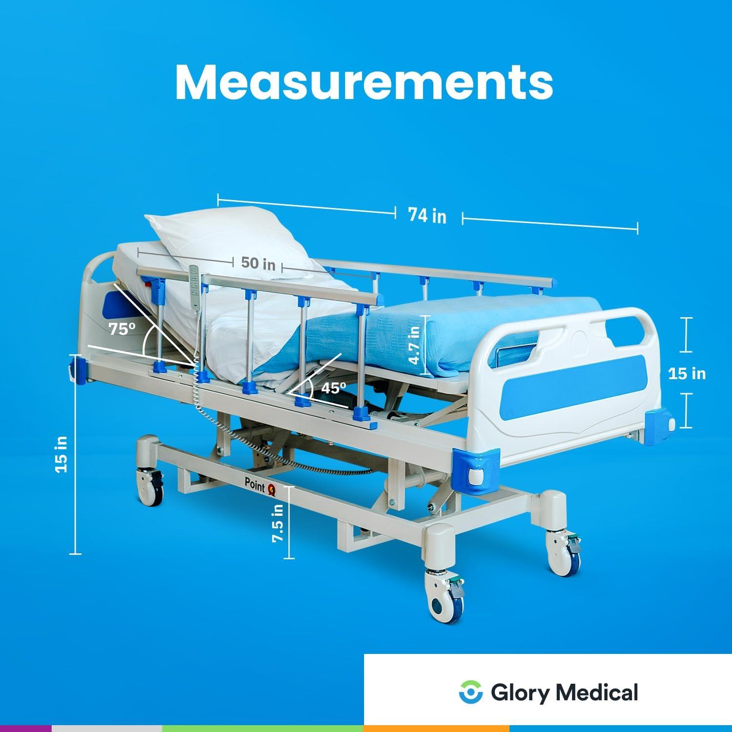 POINT A (PAM-3) Premium 3 Function Full Electric Hospital Bed, Includes 4.7" Memory Mattress (LINAK Motor & Control System and Individual Locking System with 5" casters) Hospital Bed for Home Use