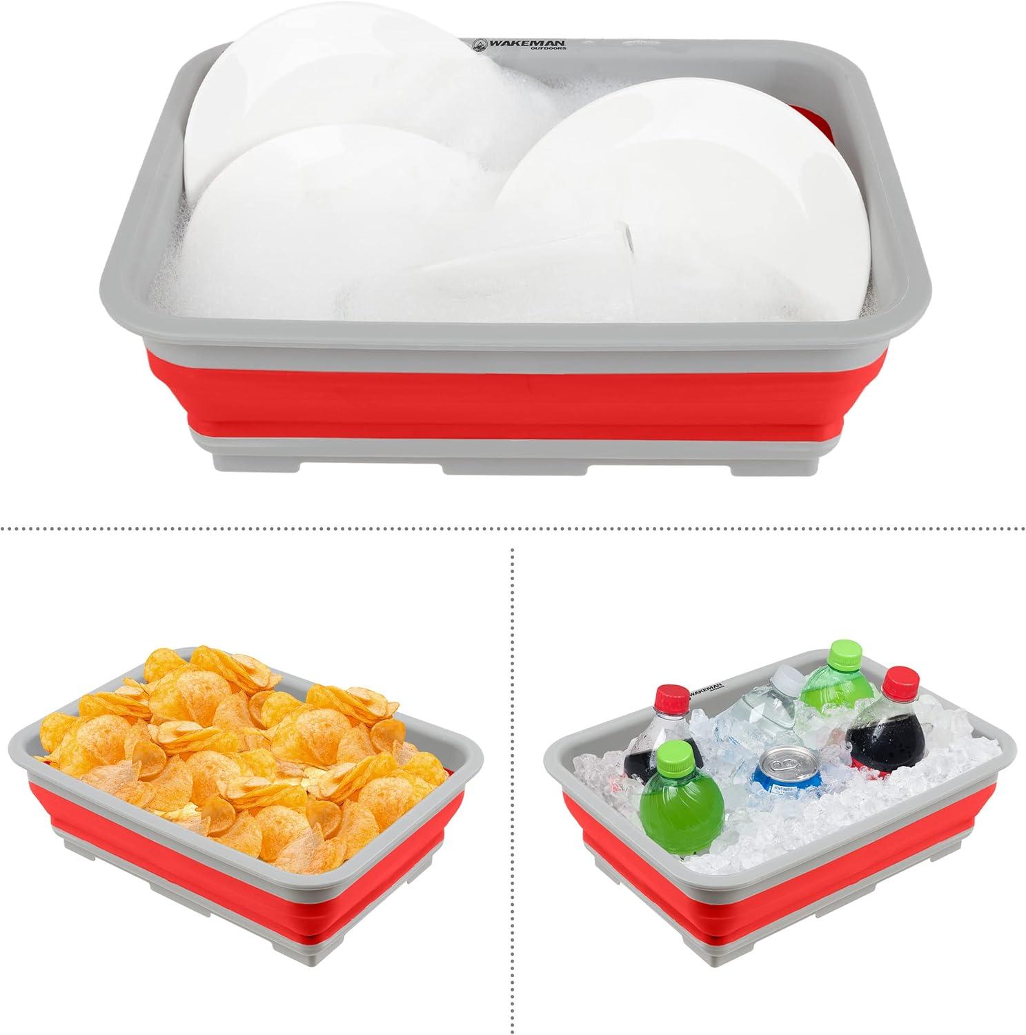 Collapsible Multiuse Wash Bin - Portable Wash Basin/Dish Tub/Ice Bucket with 10 L Capacity for Camping, Tailgating, More by Wakeman Outdoors (Red)