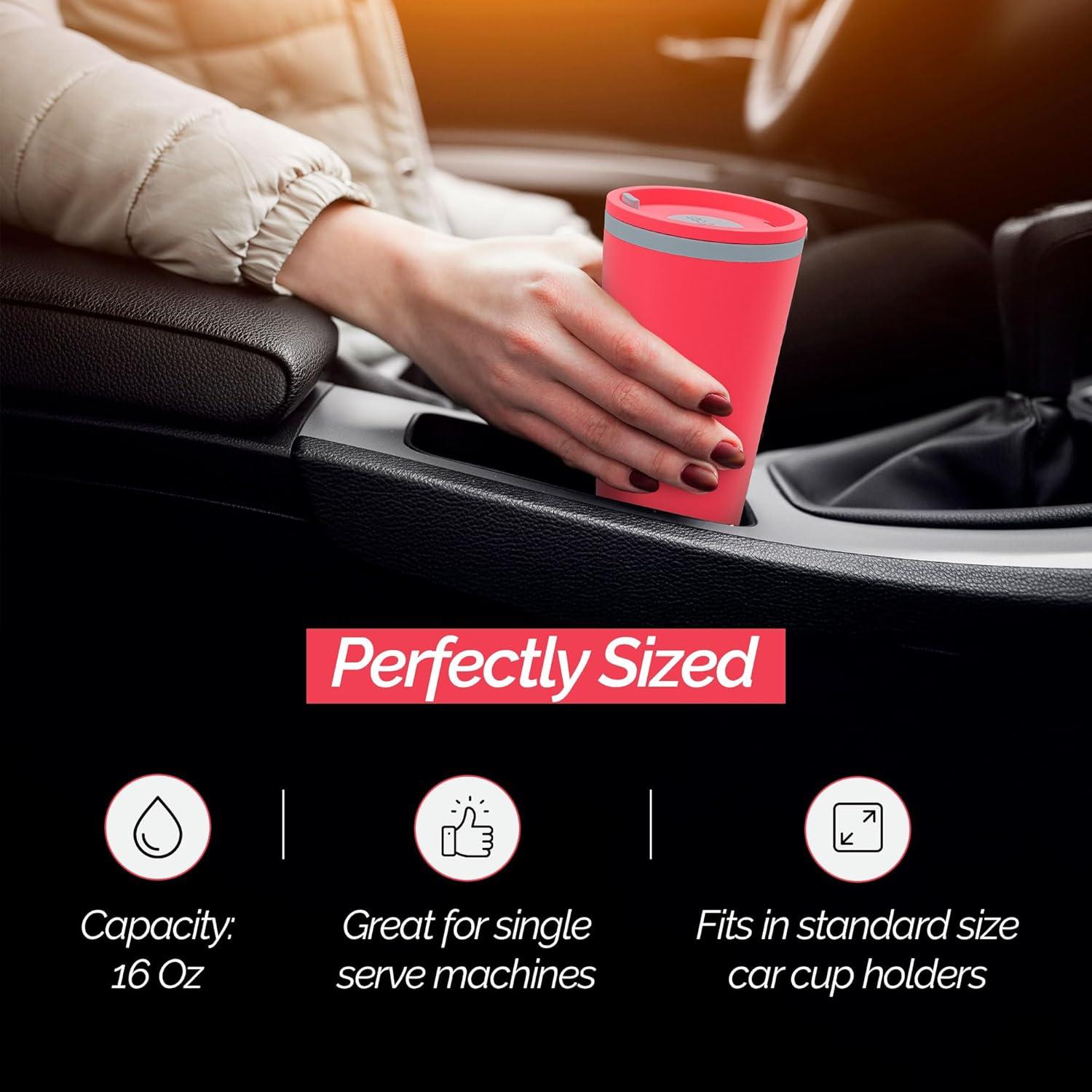 Copco Cone 16oz Insulated Travel Mug with Handle, Double Wall, Slide-Closure Lid, BPA-Free, Portable Coffee Cup (Coral Red)