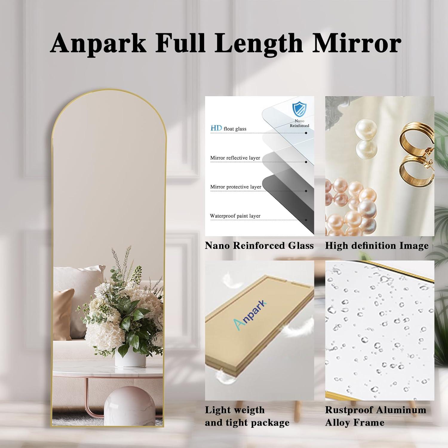 Antok Arched Full Length Mirror, 58"x18" Floor Mirror Freestanding, Floor Standing Mirror Full Body Mirror with Stand for Bedroom, Hanging Mounted Mirror for Living Room Cloakroom,Gold