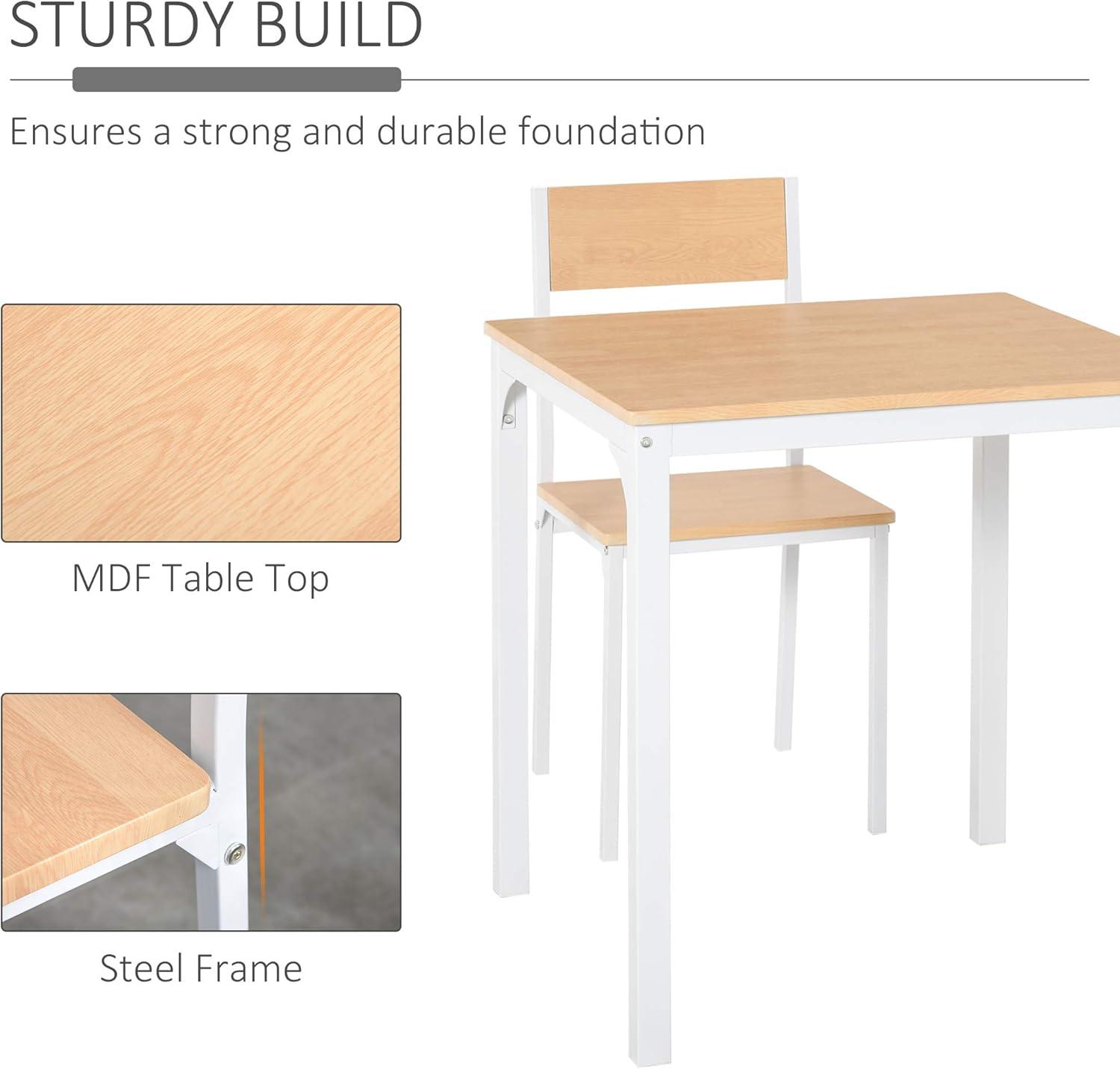 HOMCOM 3-Piece Wooden Square Dining Table Set with 1 Table and 2 Chairs, White