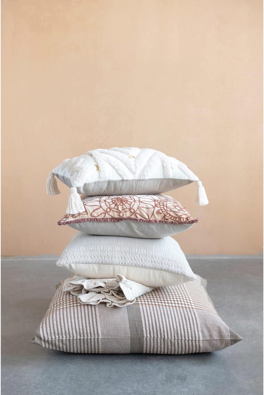 Creative Co-Op Embroidered Cotton Reversible Throw Pillow