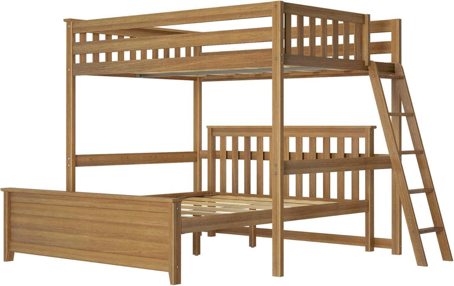 Max & Lily Bunk Bed, L Shaped Full-Over-Queen Bed Frame for Kids with Ladder on End, Solid Wood Bunk Bed for Kids, No Box Spring Needed, Pecan