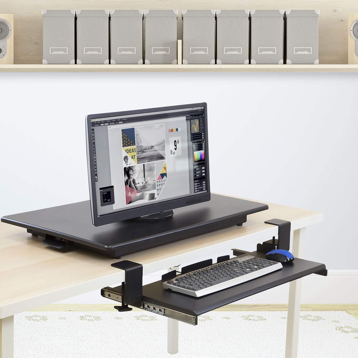Mount-It! Clamp Keyboard Tray | Ergonomic Under Desk Pull Out Keyboard and Mouse Platform | Black