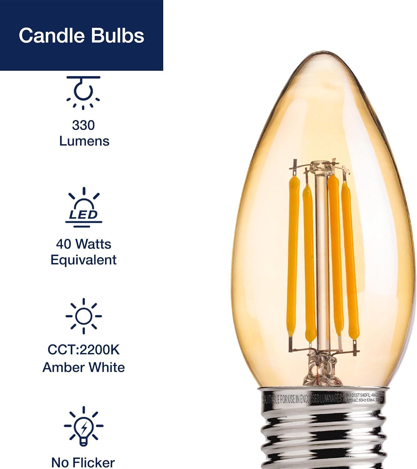 Amber Glass Dimmable LED Candelabra Bulbs 6-Pack