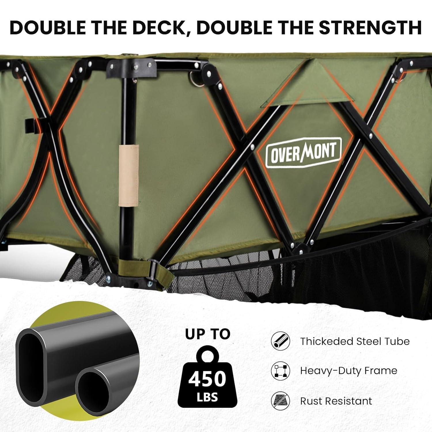Overmont 400L Foldable Double Decker Wagon - Large Capacity Collapsible Wagon Cart- 52" Extra Long Extender - All-Terrain Big Wheels for Camping Sports School Season, Support Up to 450lbs