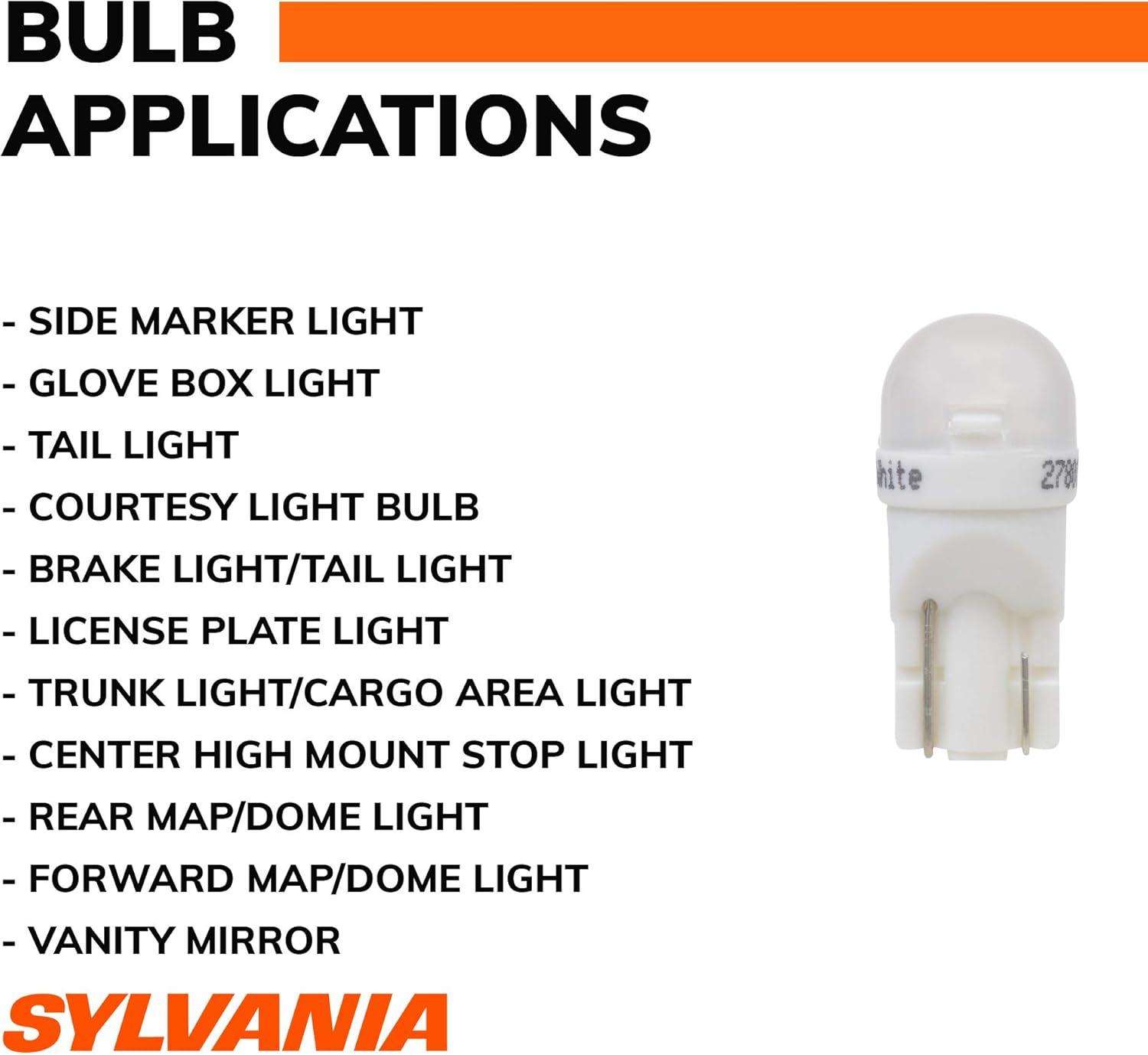 SYLVANIA 168 T10 W5W White LED Bulb, (Contains 2 Bulbs)