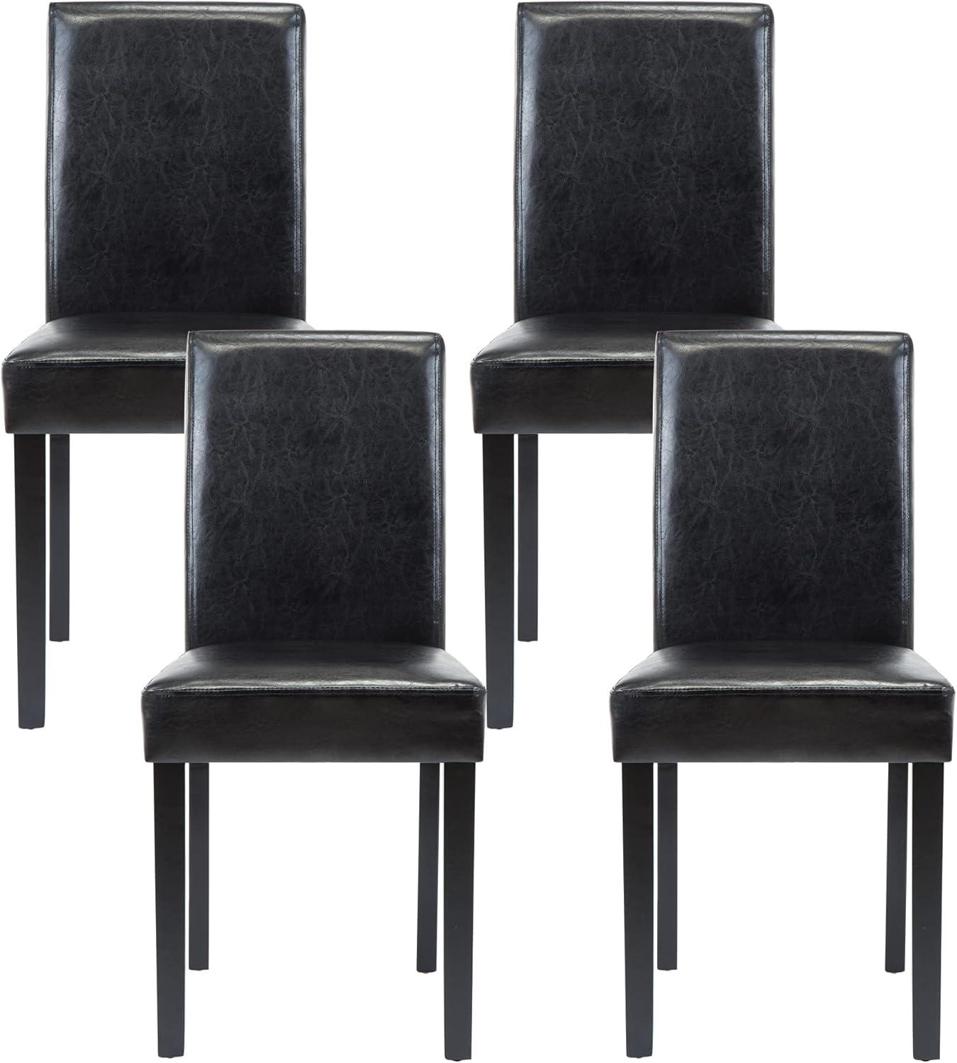 Tangkula Dining Chair Set of 4 w/ Acacia Wood Frame & Rubber Wood Legs Padded Backrest Black