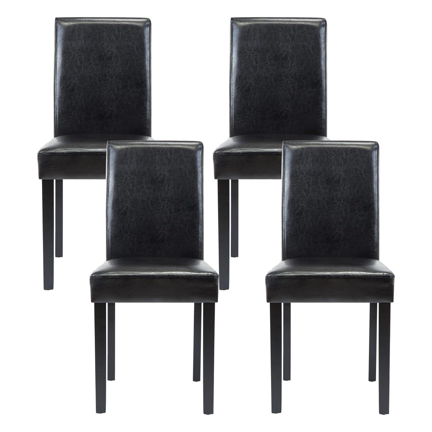 Tangkula Dining Chair Set of 4 w/ Acacia Wood Frame & Rubber Wood Legs Padded Backrest Black