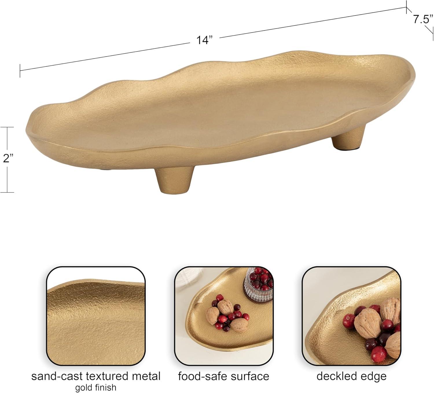 Gold Scalloped Oval Footed Metal Tray, 14 x 8