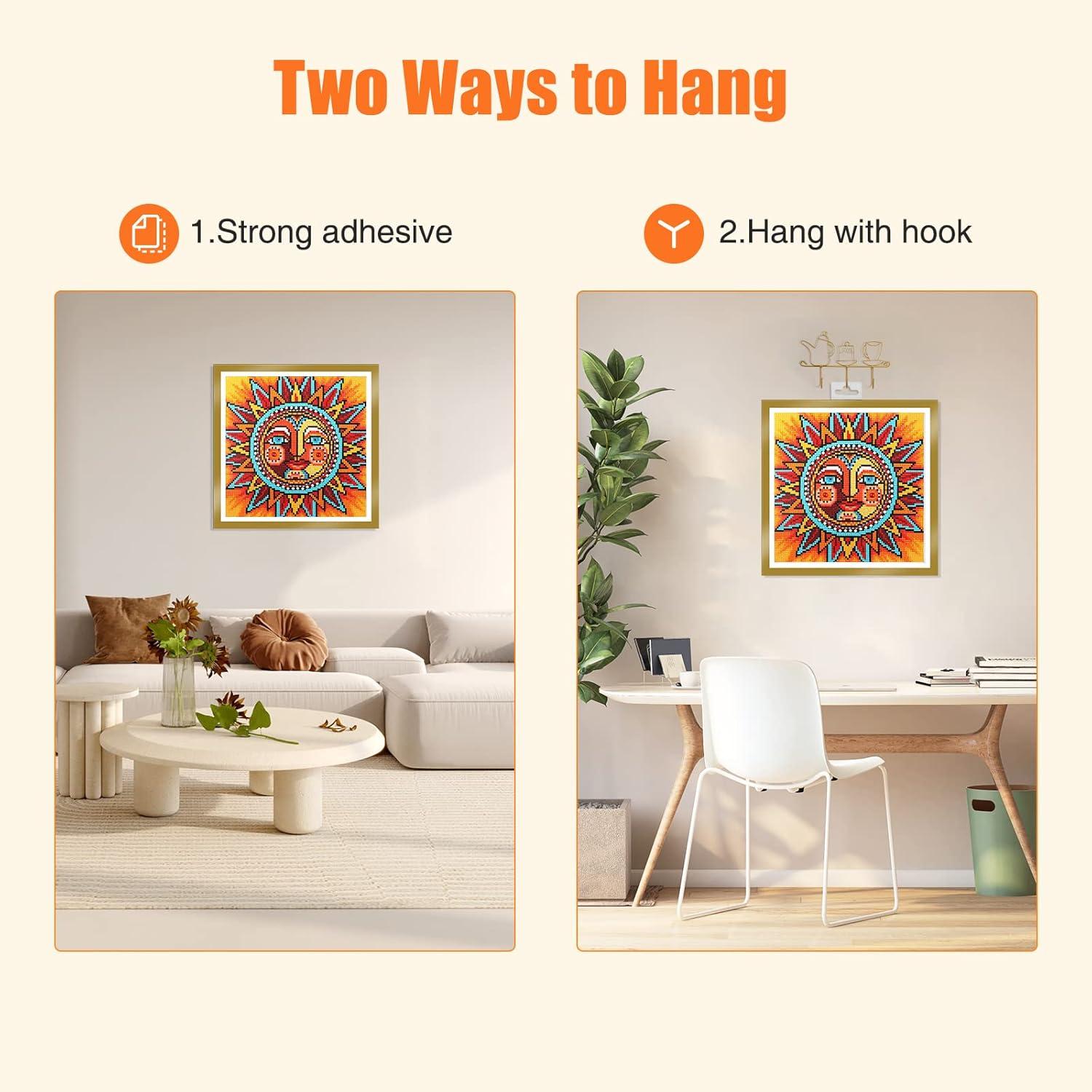 GHHKUD Upgraded 2Pack Diamond Painting Frames, Frames for 30x30cm Diamond Painting Canvas, Magnetic Diamond Art Frame Self-Adhesive, Diamond Painting Frames with Hooks for Wall Window Door (Gold)