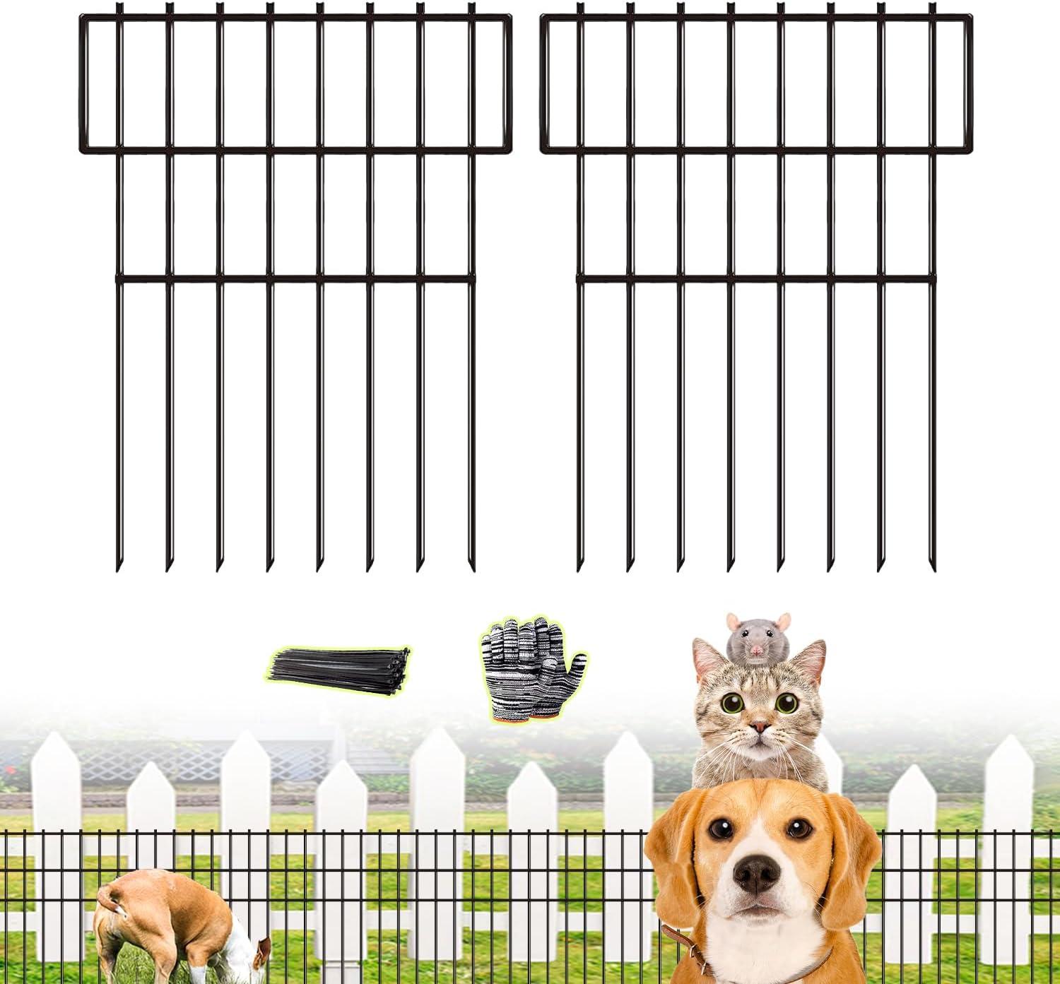 25 Pack Garden Animal Barrier Fence, 1.65inch Spike Spacing No Dig Fence, Reusable Rustproof Metal Fence Border, Dogs Rabbits Blocker Fence for Outdoor Yard, Total 27ft(L) x 17inch(H)