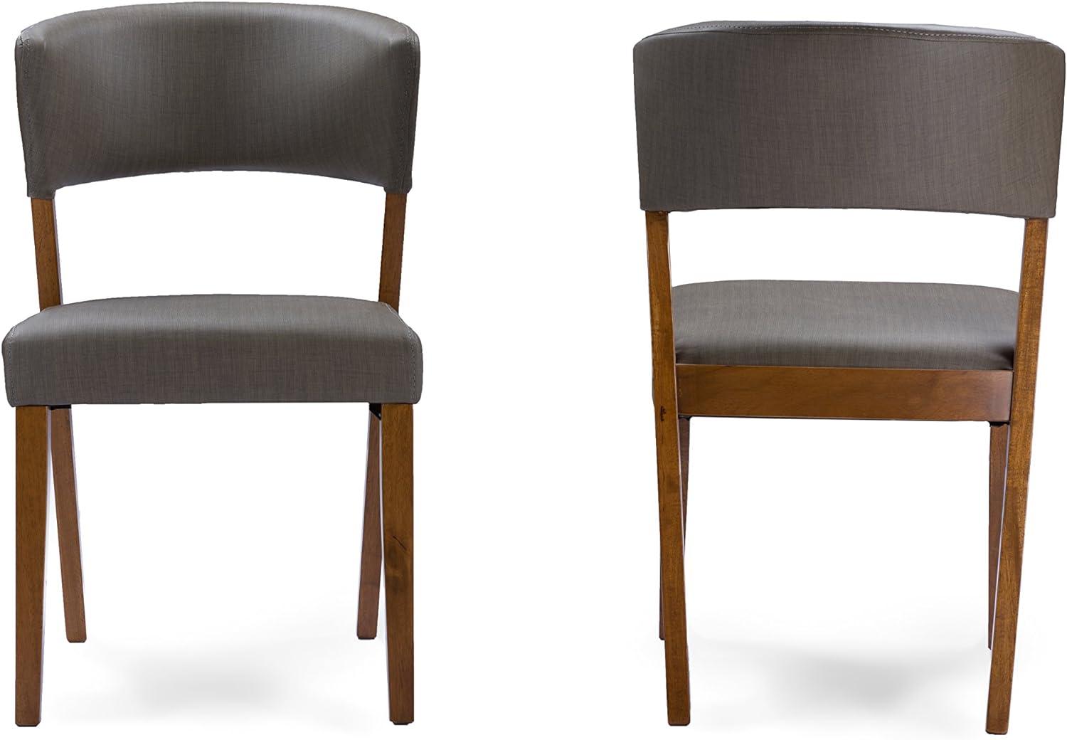 2pk Mid Century Dining Chairs Walnut/Gray Faux Leather - Baxton Studio: Solid Wood Legs, Polyester Upholstery