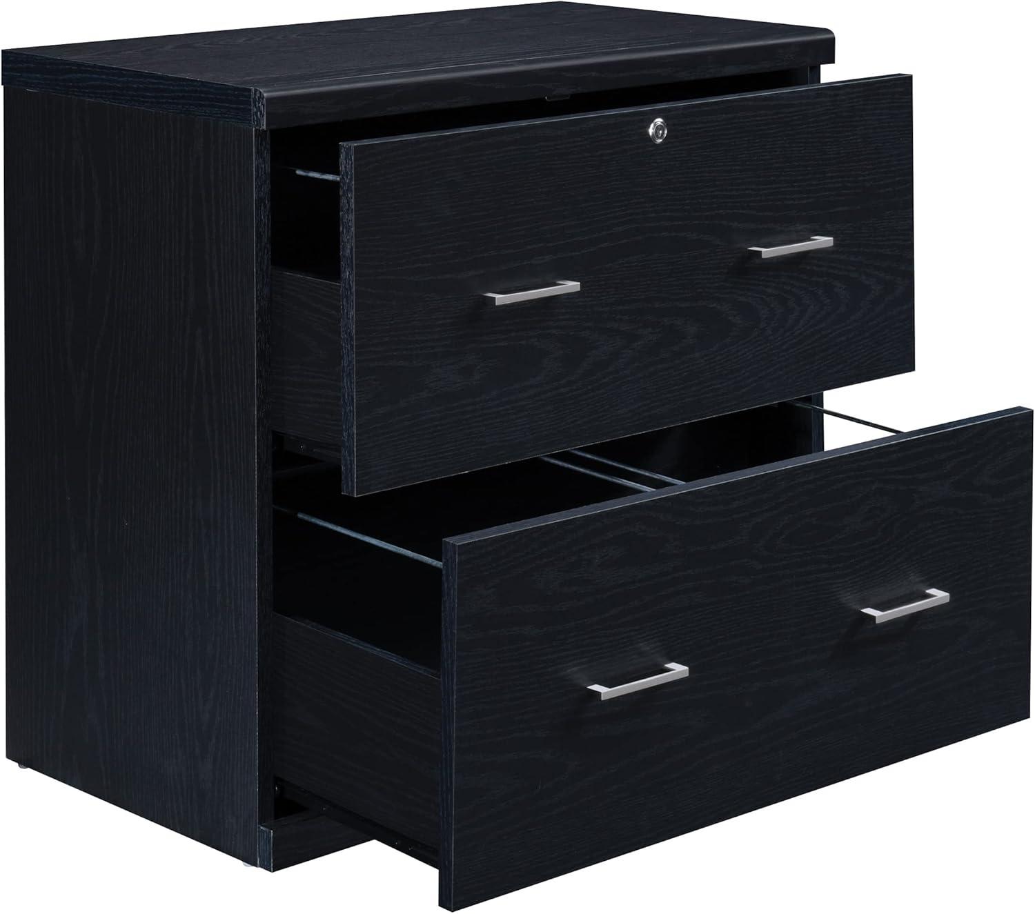 Black Engineered Wood 2-Drawer Lockable Lateral File Cabinet