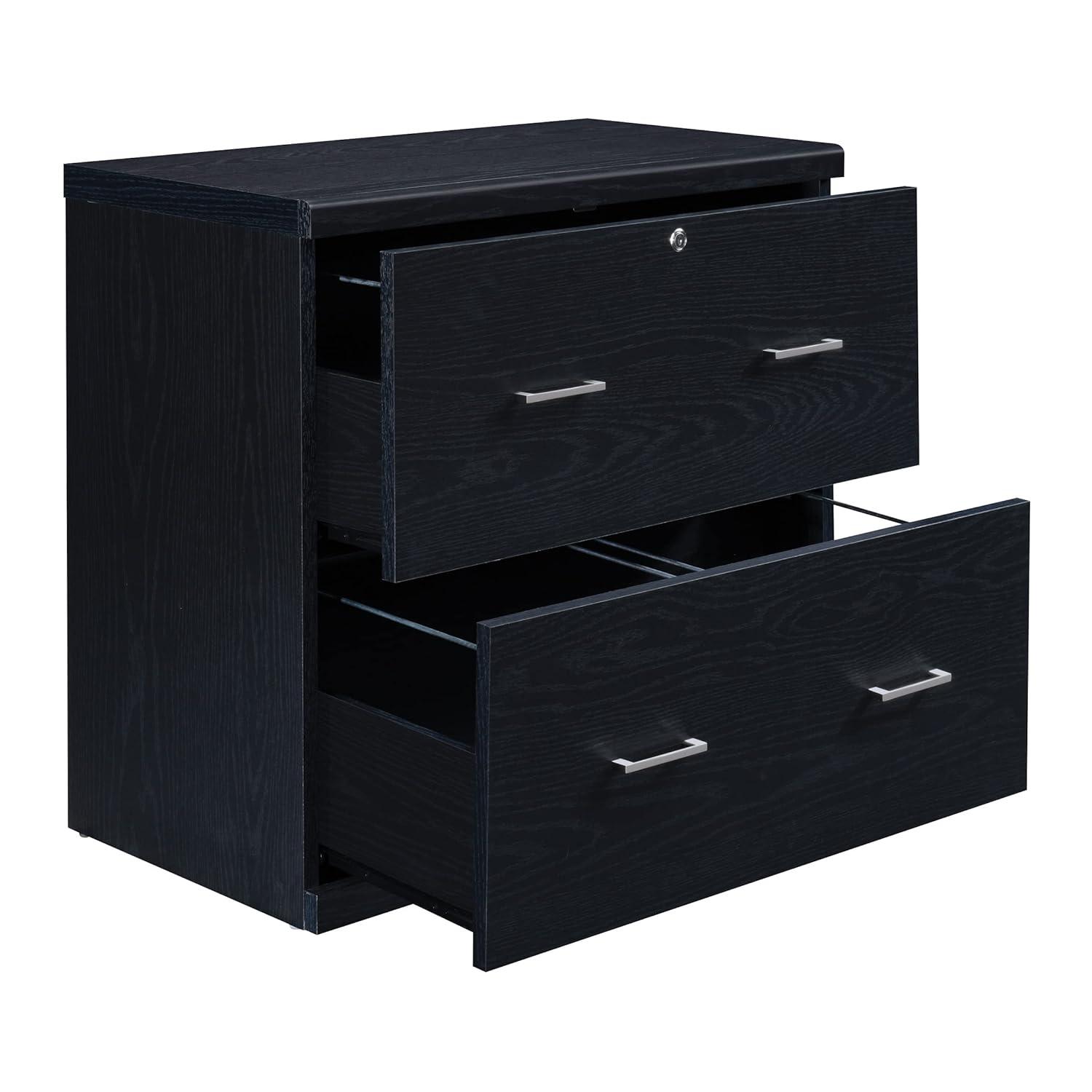 Black Engineered Wood 2-Drawer Lockable Lateral File Cabinet