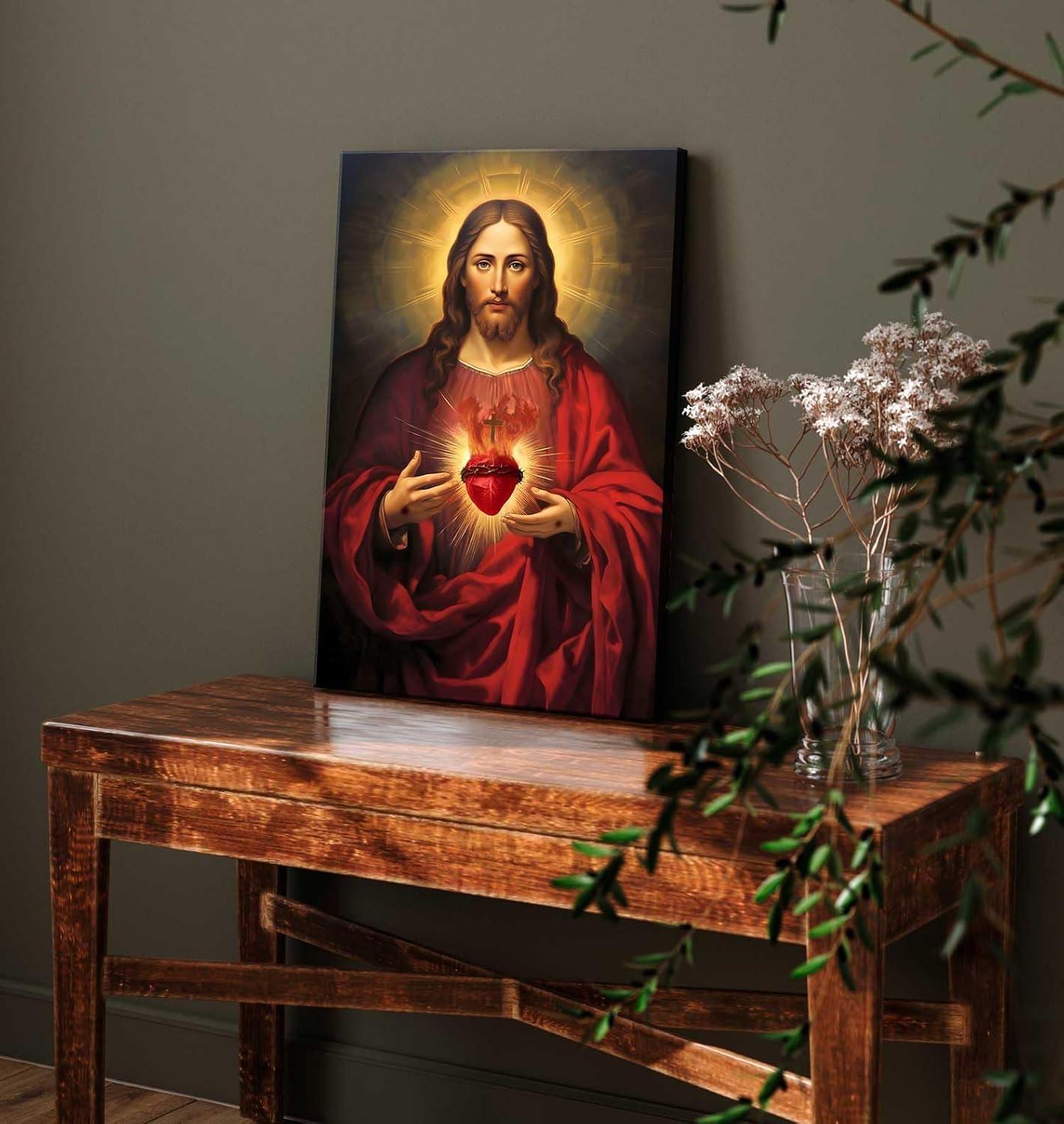 Sacred Heart of Jesus Religious Canvas Wall Art