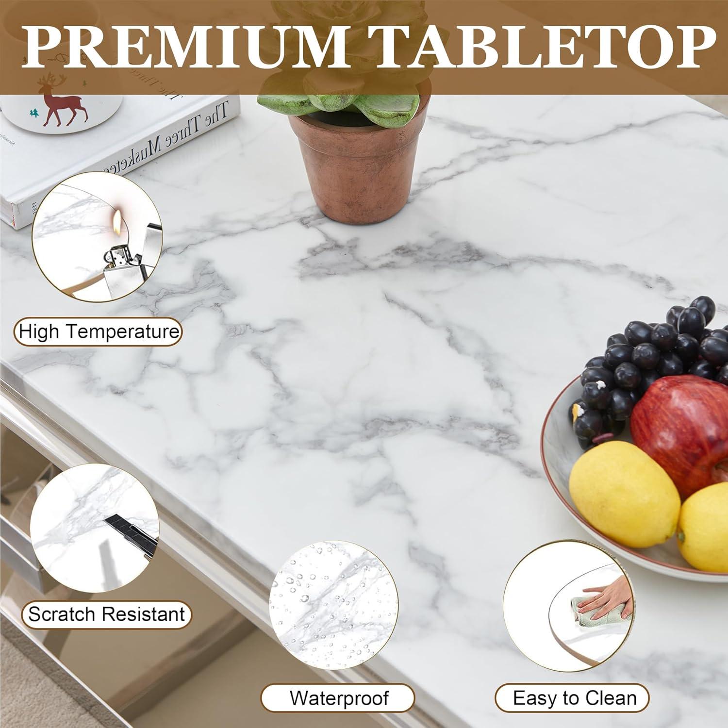 Rectangle Marble Coffee Table With Stainless Steel Base