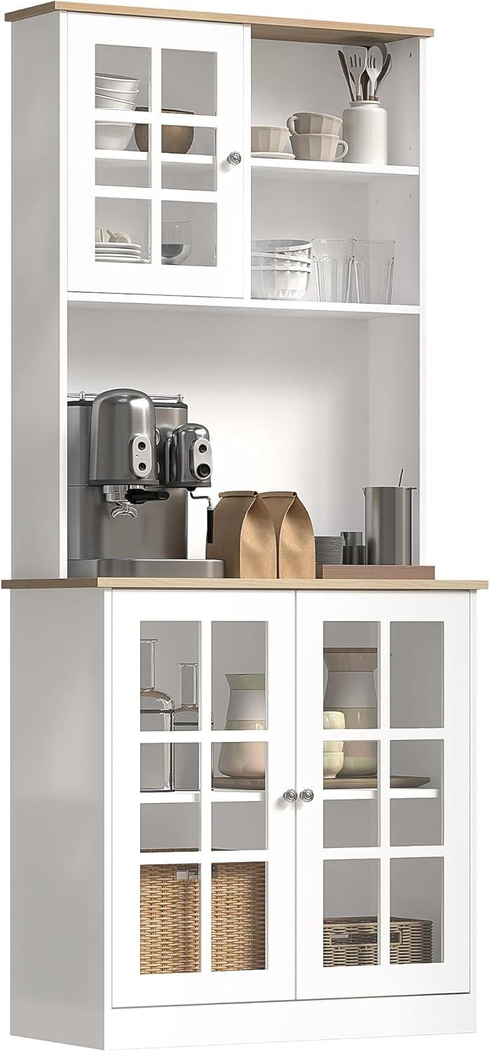 HOMCOM Kitchen Buffet with Hutch, Storage Pantry with 3 Cabinets, 2 Open Shelves and Large Countertop, White