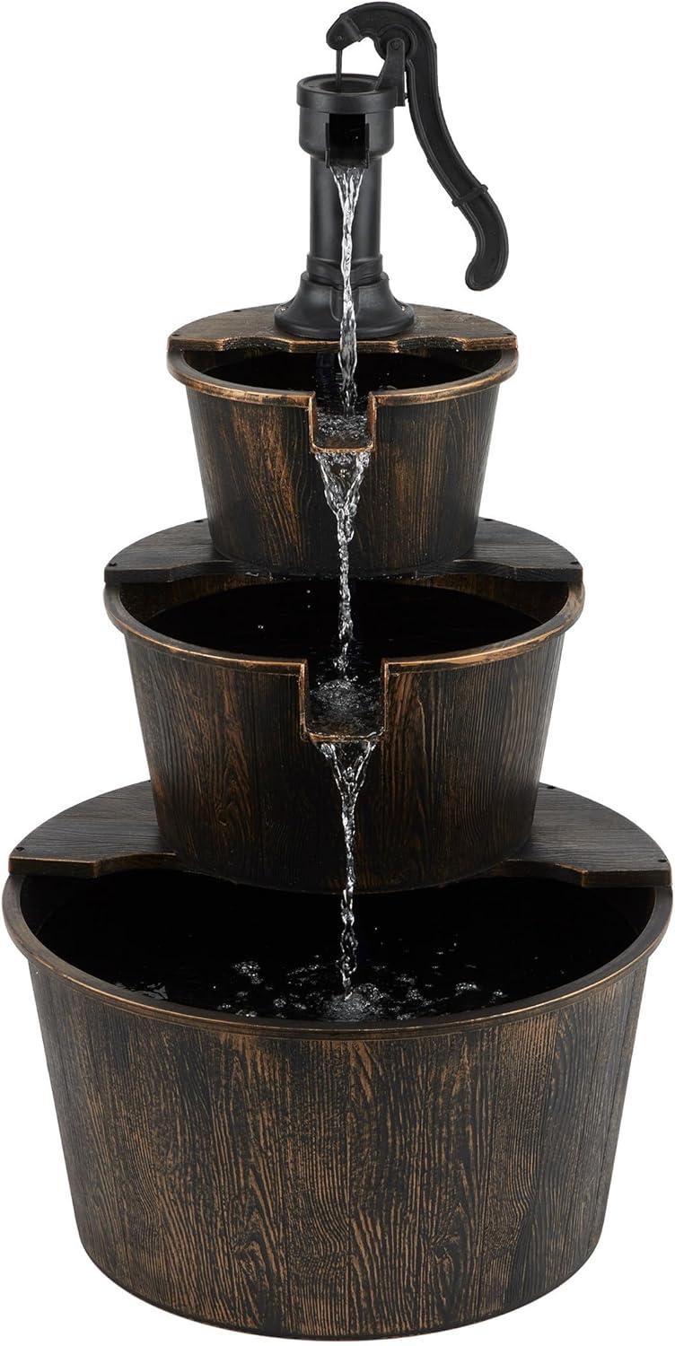 Alpine Corporation 40" Three Tier Pump Outdoor Fountain Decor, Brown