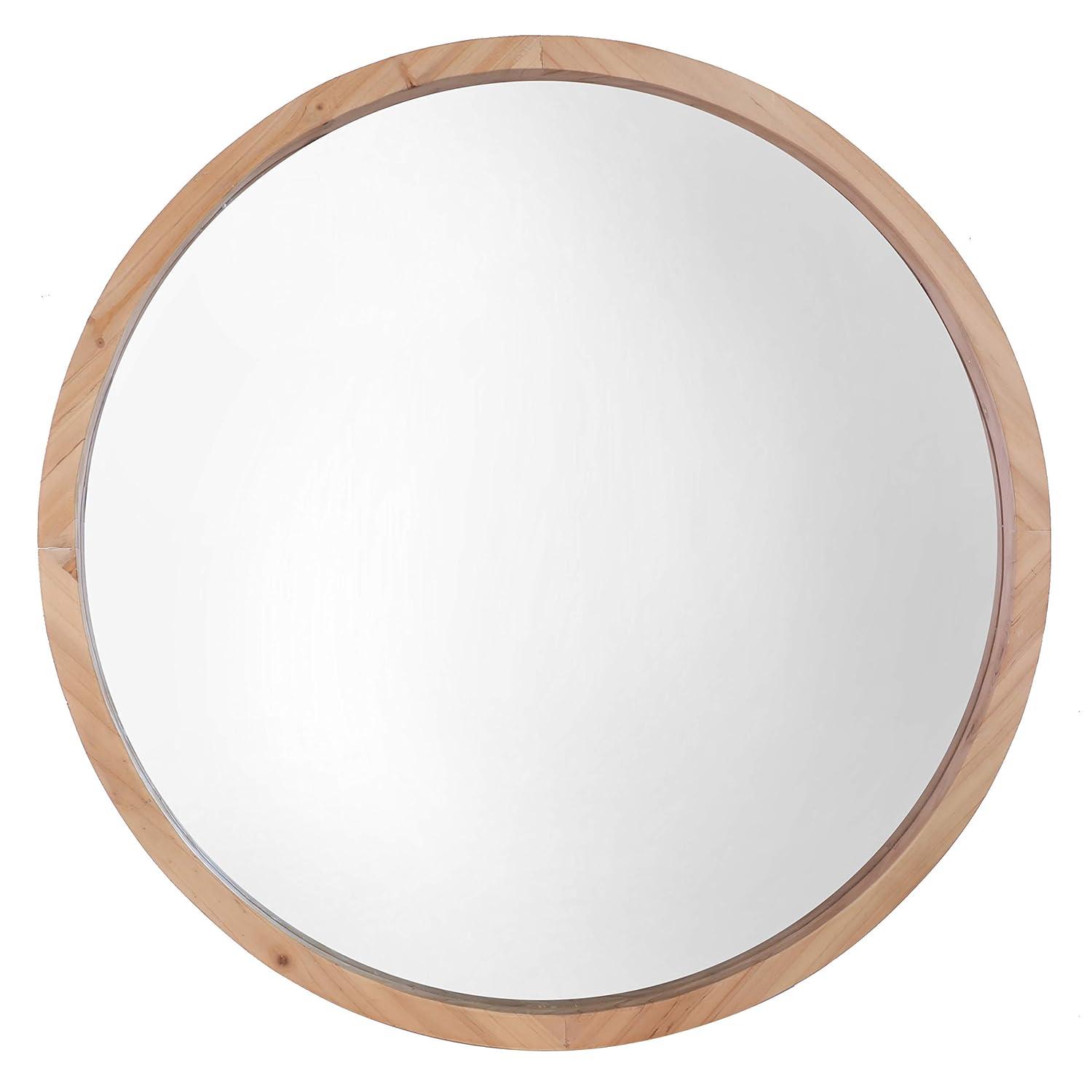 Mirrorize Round Wood Mirror 30" for Living Room Wall Decor, Decorative Wooden Circle Mirror, Bathroom Vanity Mirror, Farmhouse Large Circular Mirror for Entryway