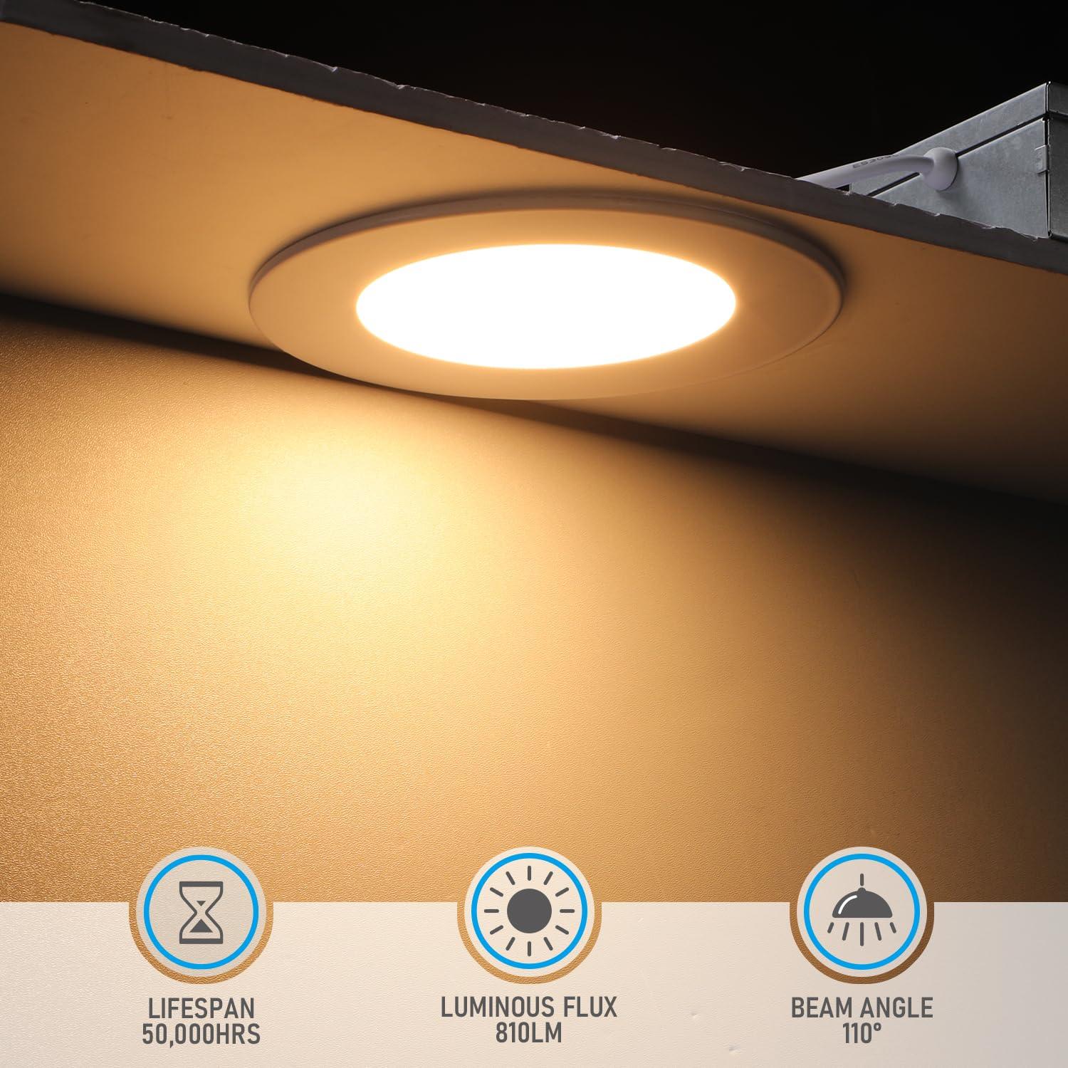 TORCHSTAR 12 Pack 4" 5CCT Dimmable LED Recessed Light with J-Box, 2700K/3000K/3500K/4000K/5000K Selectable, 10W LED Downlight, Aluminum, High Brightness, ETL & Energy Star