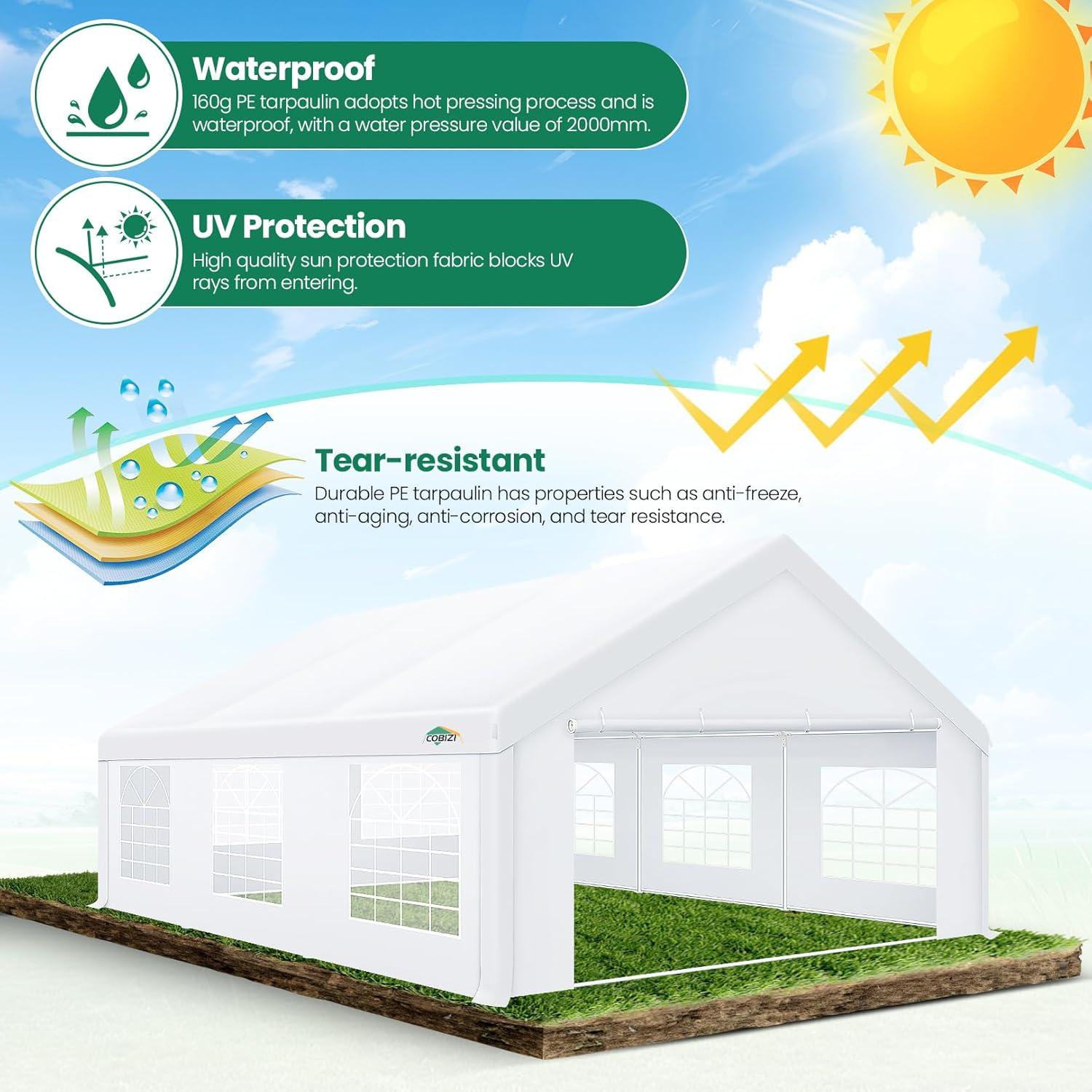 HOTEEL 20x20ft Heavy Duty Party Tent, Waterproof Outdoor Canopy Tents for Large Events, Commercial Grade Wedding, Parties, White