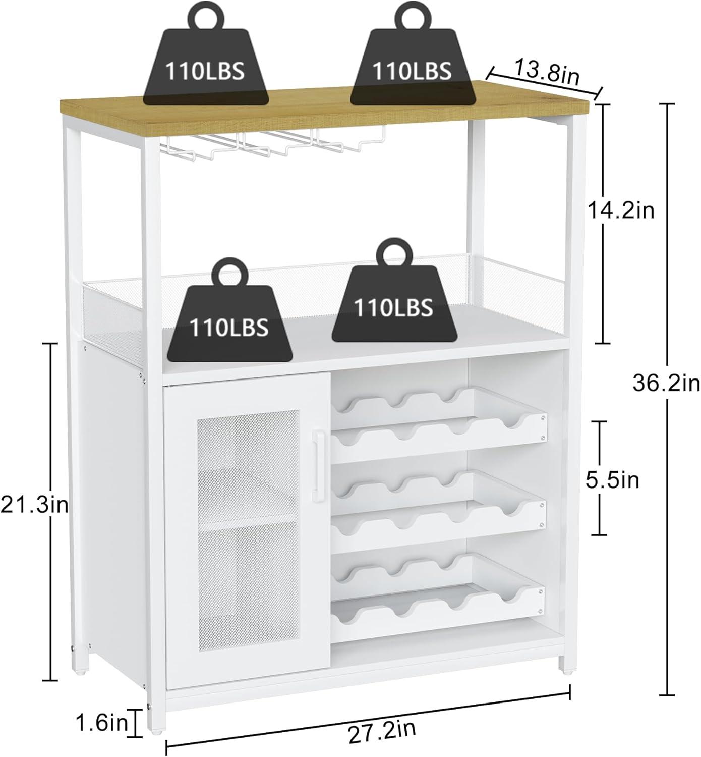 White MDF and Iron Wine Bar Cabinet with Storage