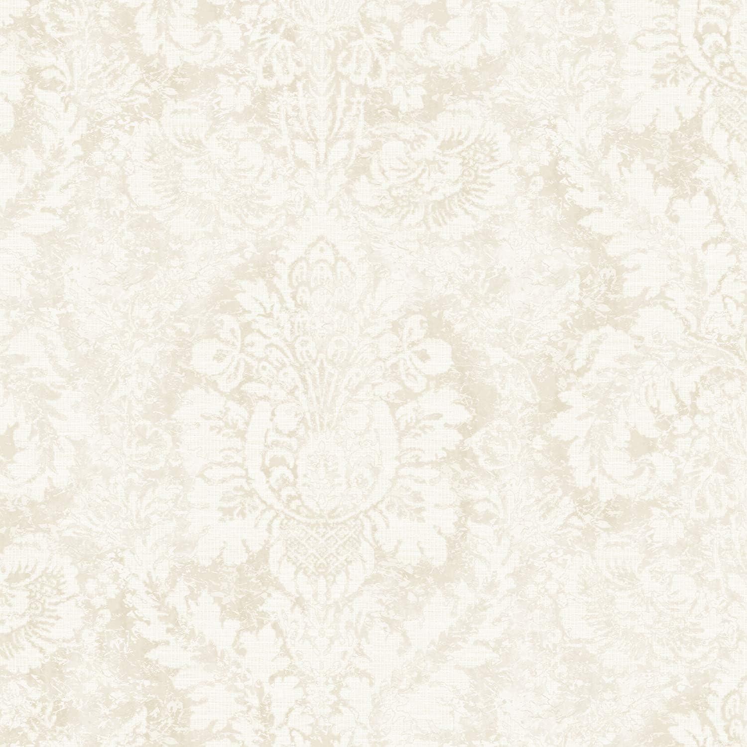 Valentine Damask Pre-Pasted Washable Wallpaper in Taupe and Linen