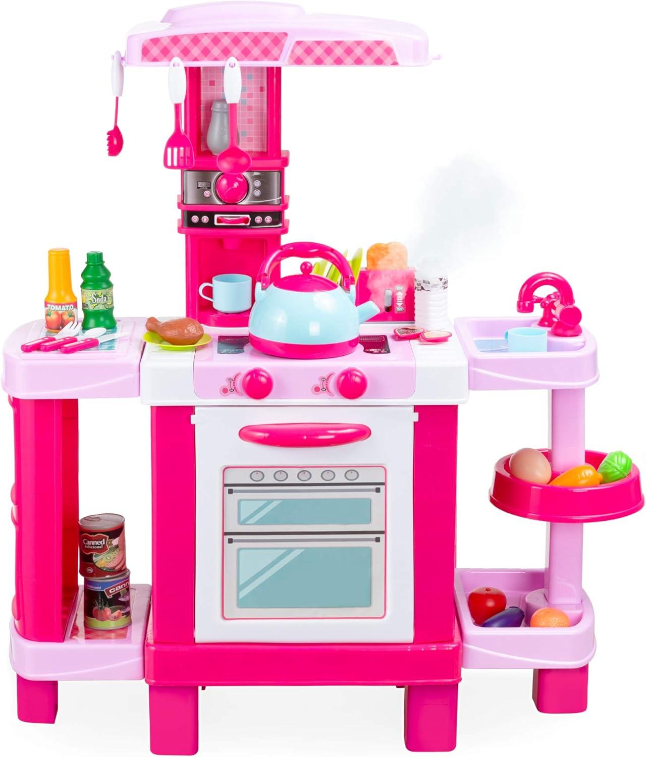 Best Choice Products Pretend Play Kitchen Toy Set for Kids with Water Vapor Teapot, 34 Accessories, Sounds