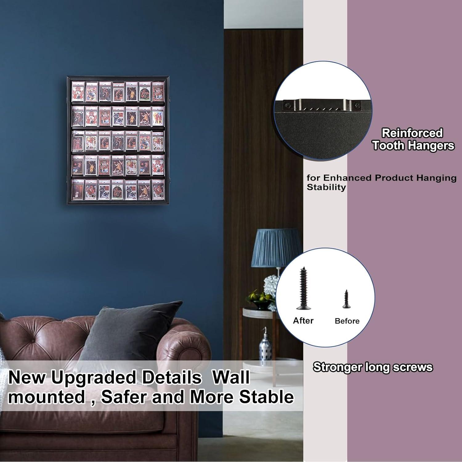 Estuche para Exhibición de Tarjetas Deportivas de 35 Grados: Marco de Exhibición de Tarjetas de Béisbol con Protección UV Gabinete de Pared con Cerradura Transparente para Tarjetas Coleccionables de Baloncesto Negro Vertical