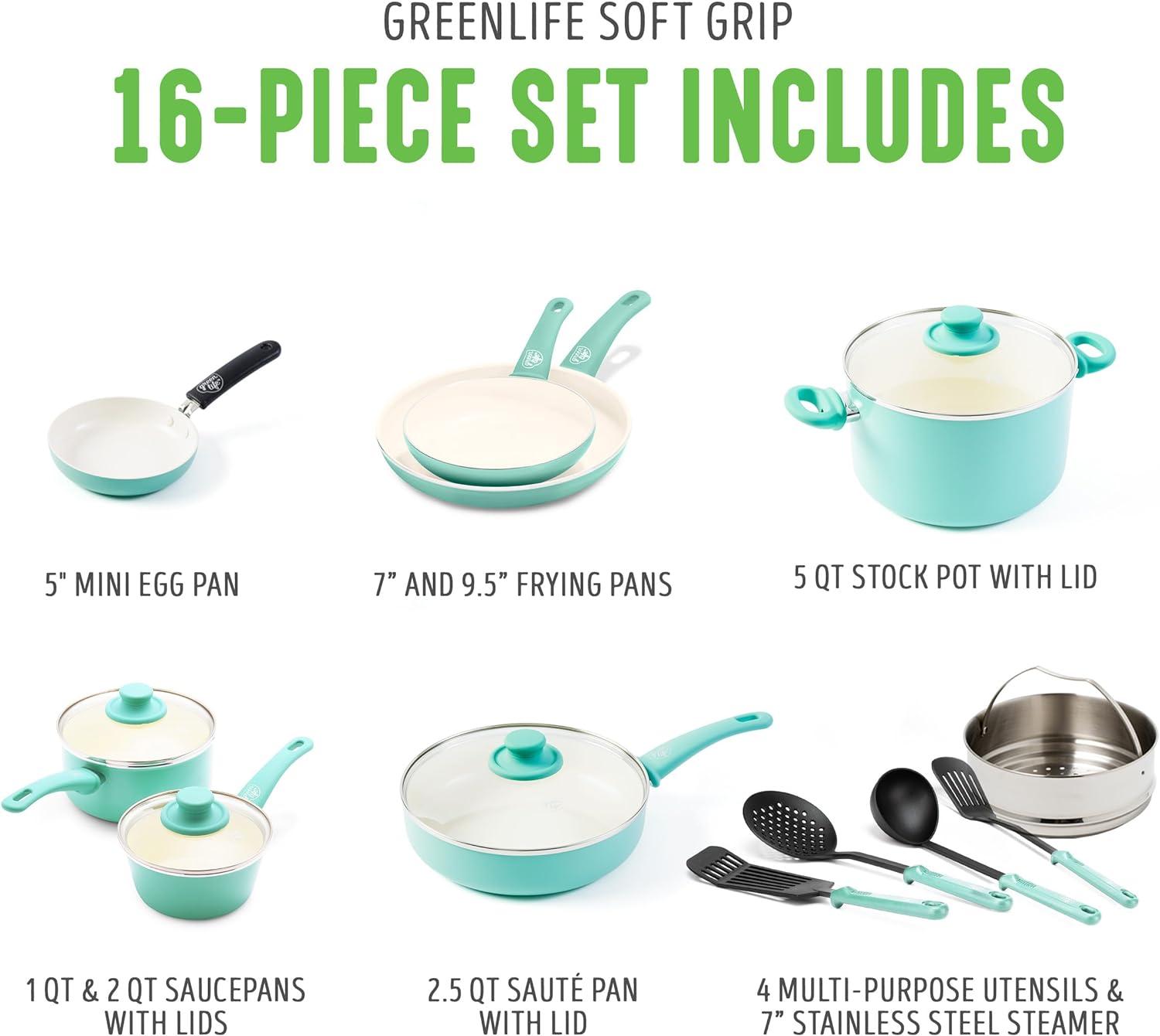 Turquoise Aluminum 16-Piece Nonstick Cookware Set with Glass Lids