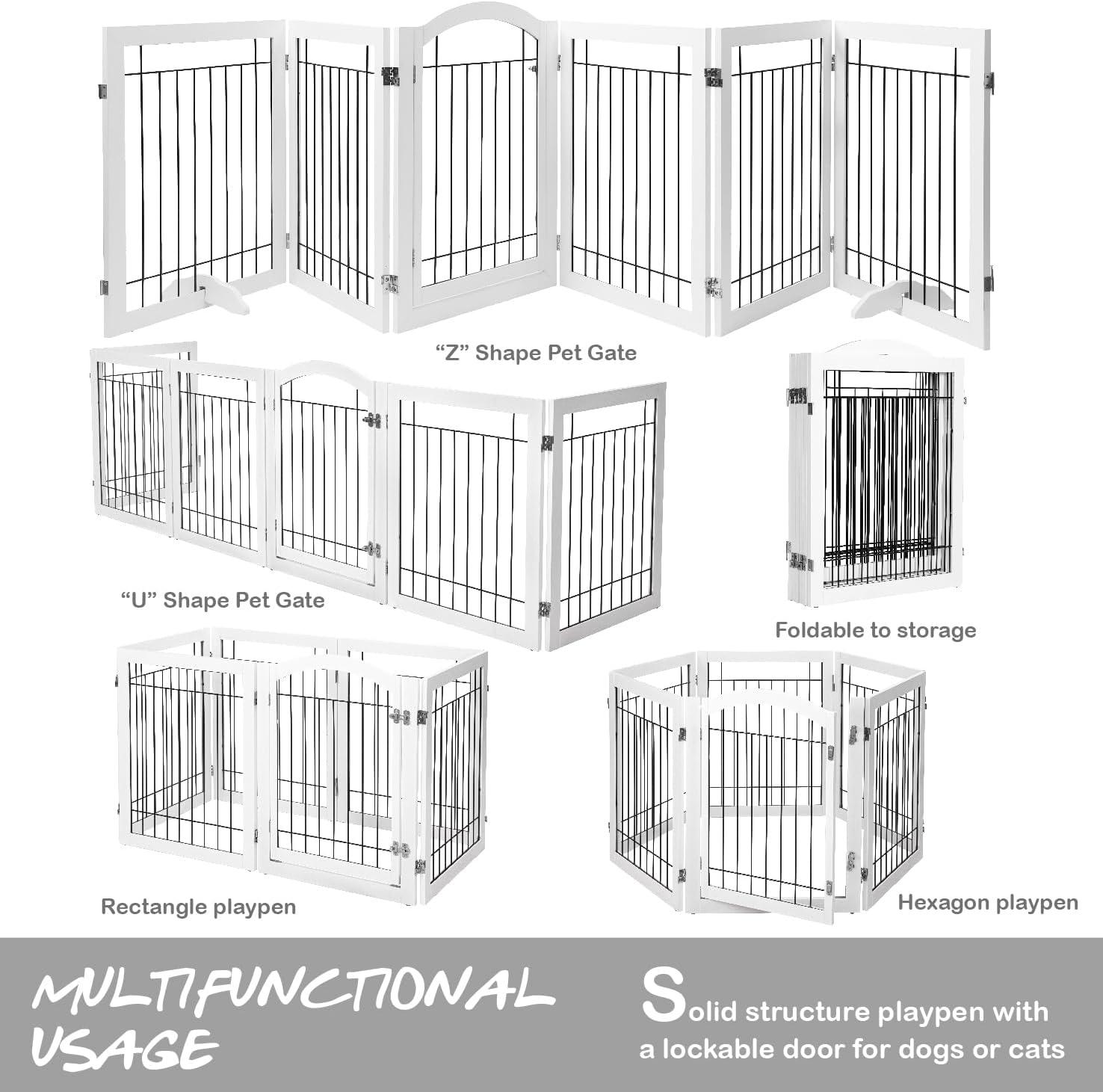 144-Inch White Solid Wood Freestanding Pet Gate with Door