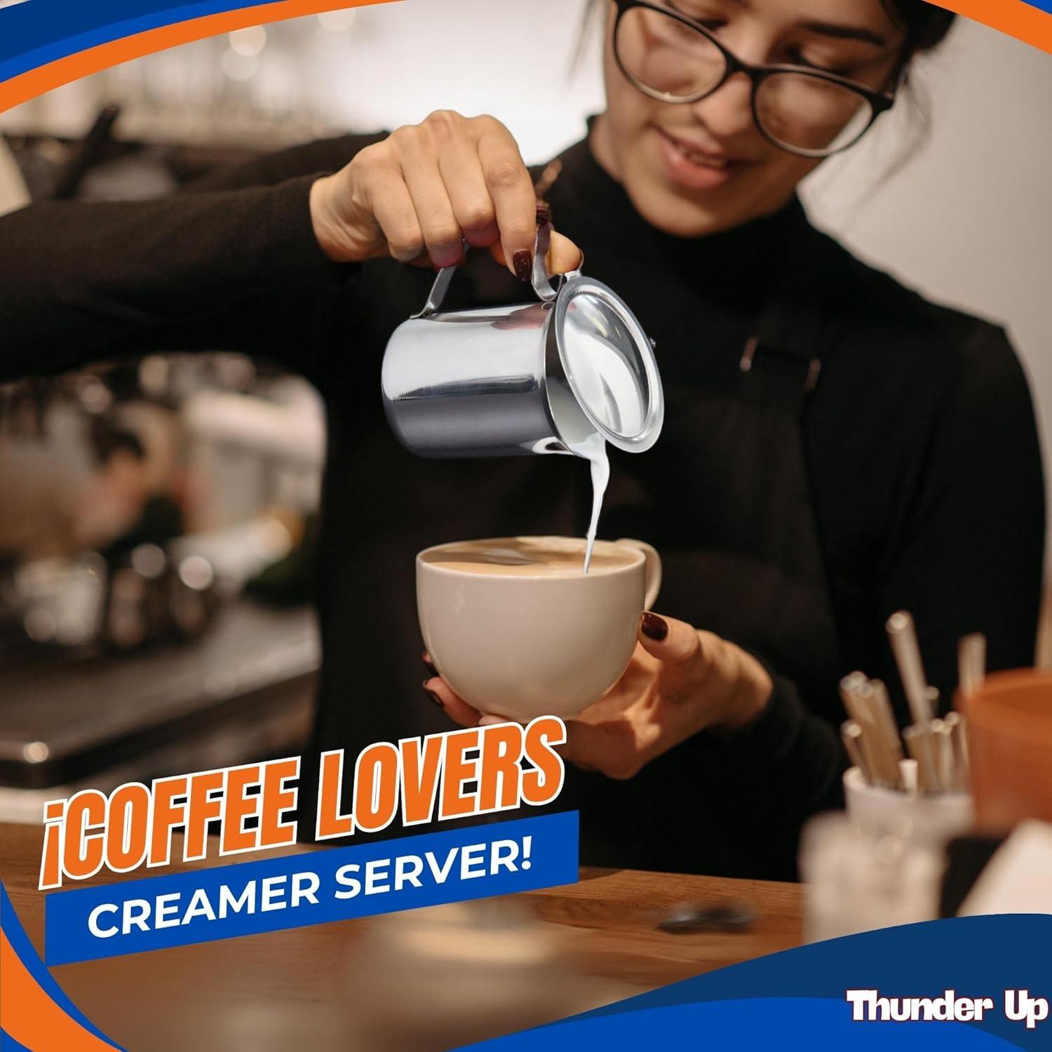 2 Stainless Steel Coffee Creamer Container Cover 10oz Milk Pitcher Lid Dispenser