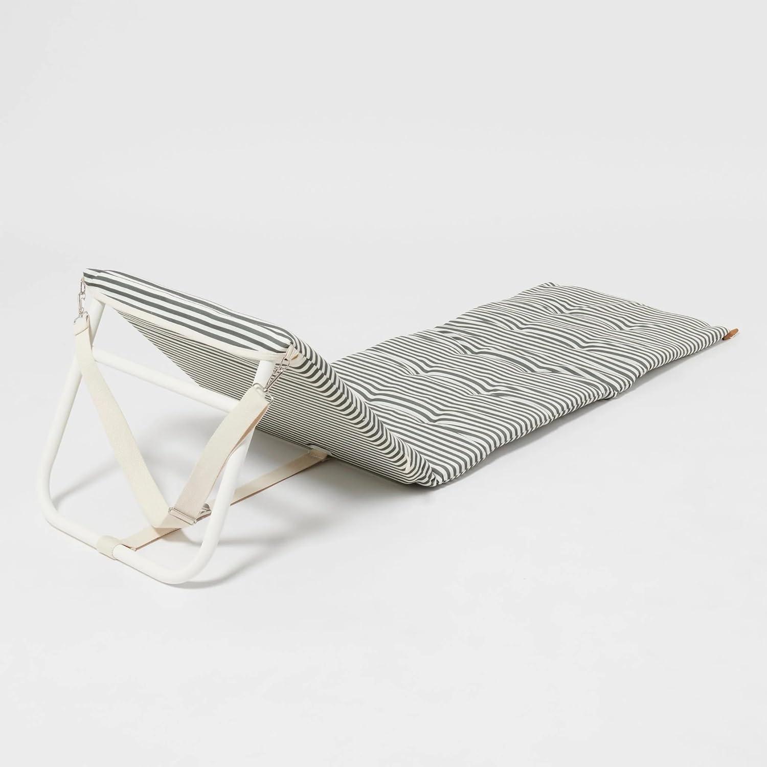 Olive and Cream Striped Cotton Canvas Beach Lounger