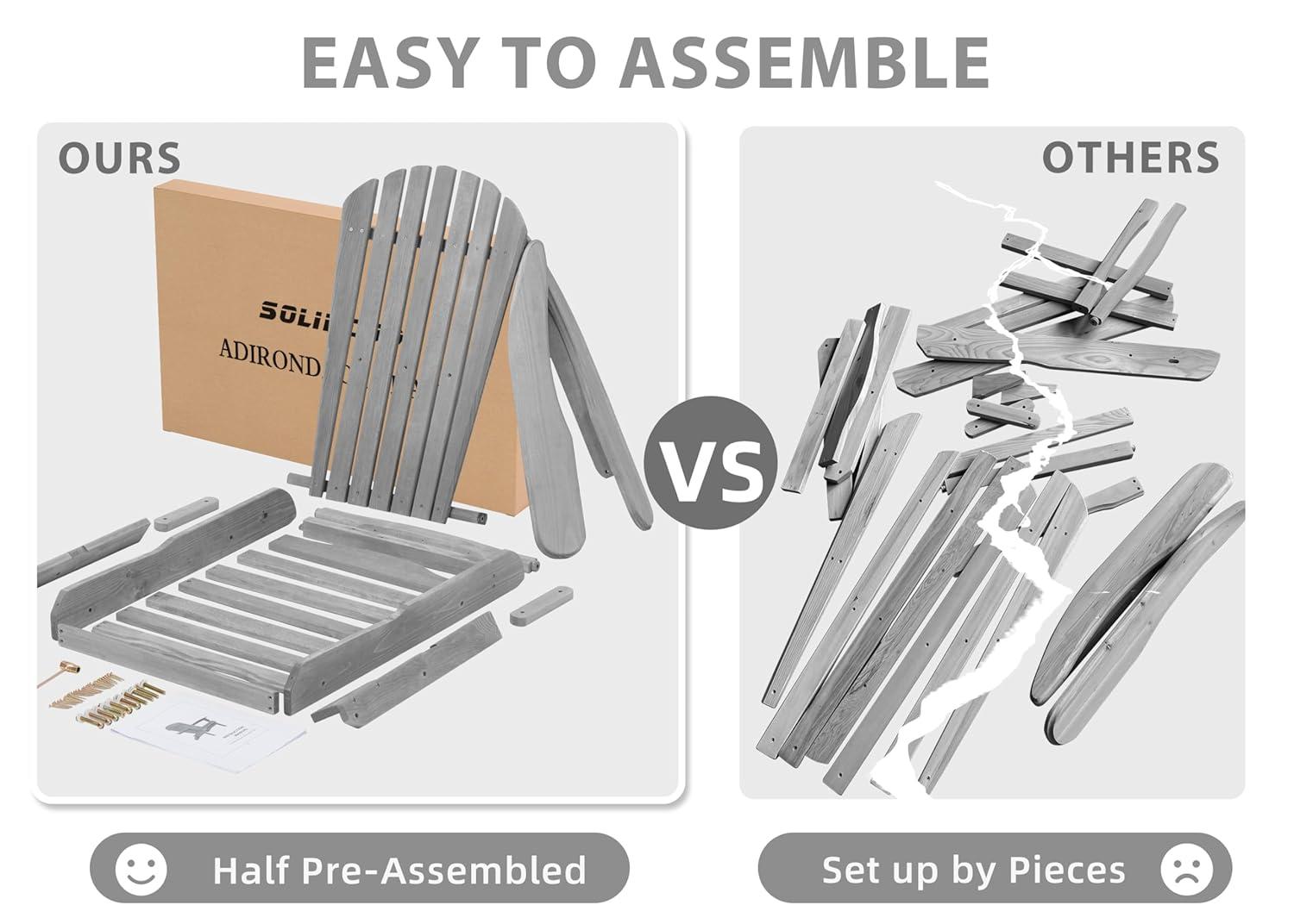 Wooden Folding Adirondack Chair, Half Pre-Assembled Wood Patio Lounge Chair for Outdoor Garden Backyard Porch Pool Deck Firepit