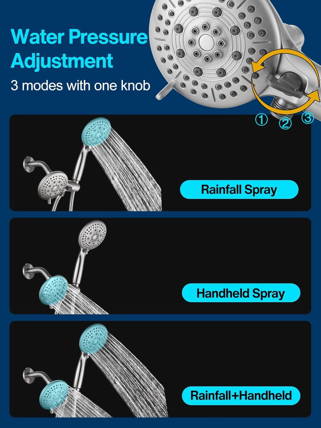 Cobbe Shower Head with handheld, High Pressure Shower Faucet Set with Hose Adjustable Bracket Rubber Washers, Dual 2 In 1 Shower System Brushed Nickel(Valve Include)