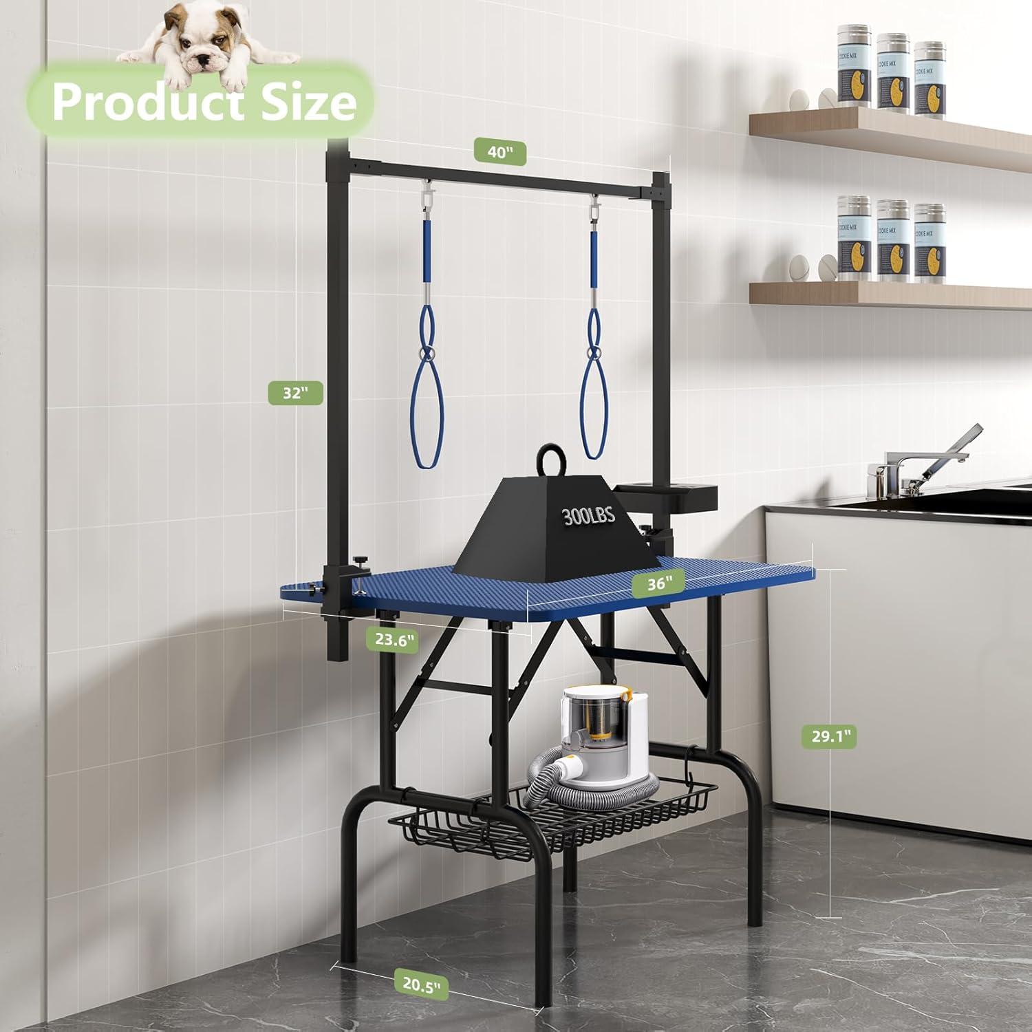 36" Professional Adjustable Pet Grooming Table Heavy Duty with Arm & Nosse & Mesh Tray for Large Dog Cat Shower Table Bath Station, Maximum Capacity Up to 330 LBS