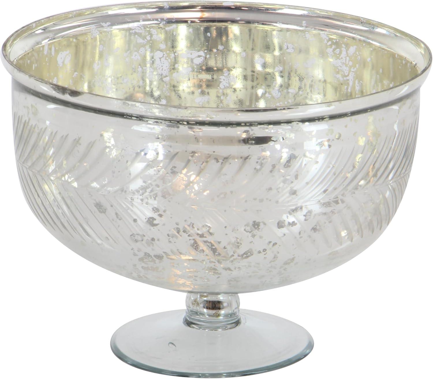 DecMode 11" Handmade Round Silver Glass Decorative Bowl