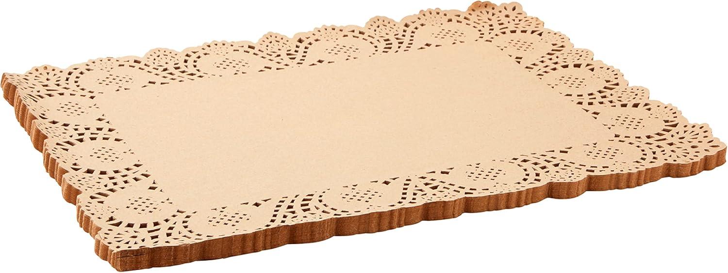 Juvale 100-Pack Brown Rectangle Disposable Placemats - Lace Paper Doilies for Wedding Table, Thanksgiving, Party, 15.5x12 In